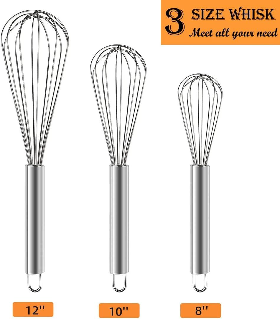 Stainless Steel Whisk Set, 3 Packs Balloon Whisk for Cooking, Whisking, Blending (8