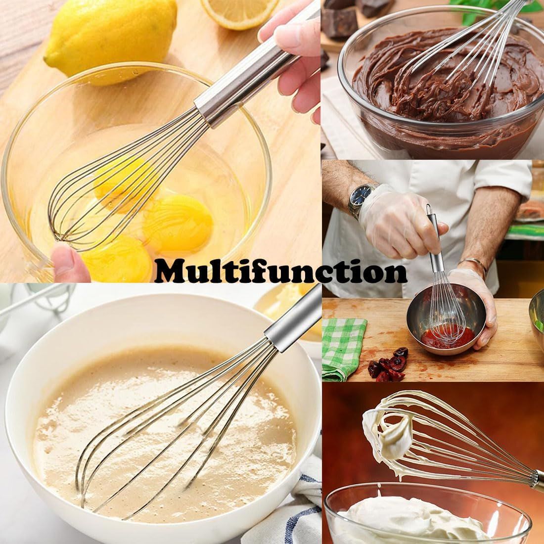 Stainless Steel Whisk Set, 3 Packs Balloon Whisk for Cooking, Whisking, Blending (8