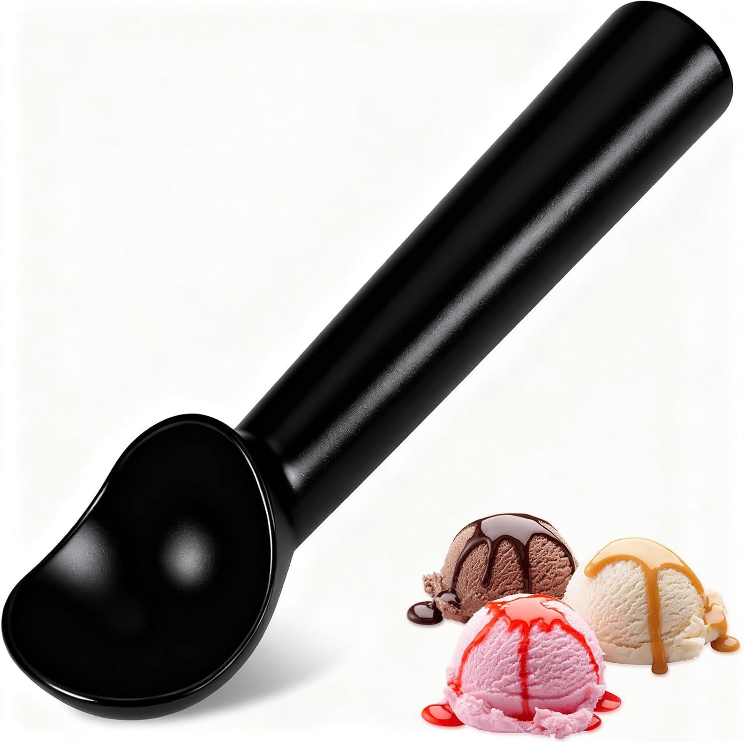 Ice Cream Scoop,Black Aluminum Ice Cream Scooper,7.3 Inches One-Piece Design Nonstick Cookie Spoon,Durable,Easy to Clean - Image 1