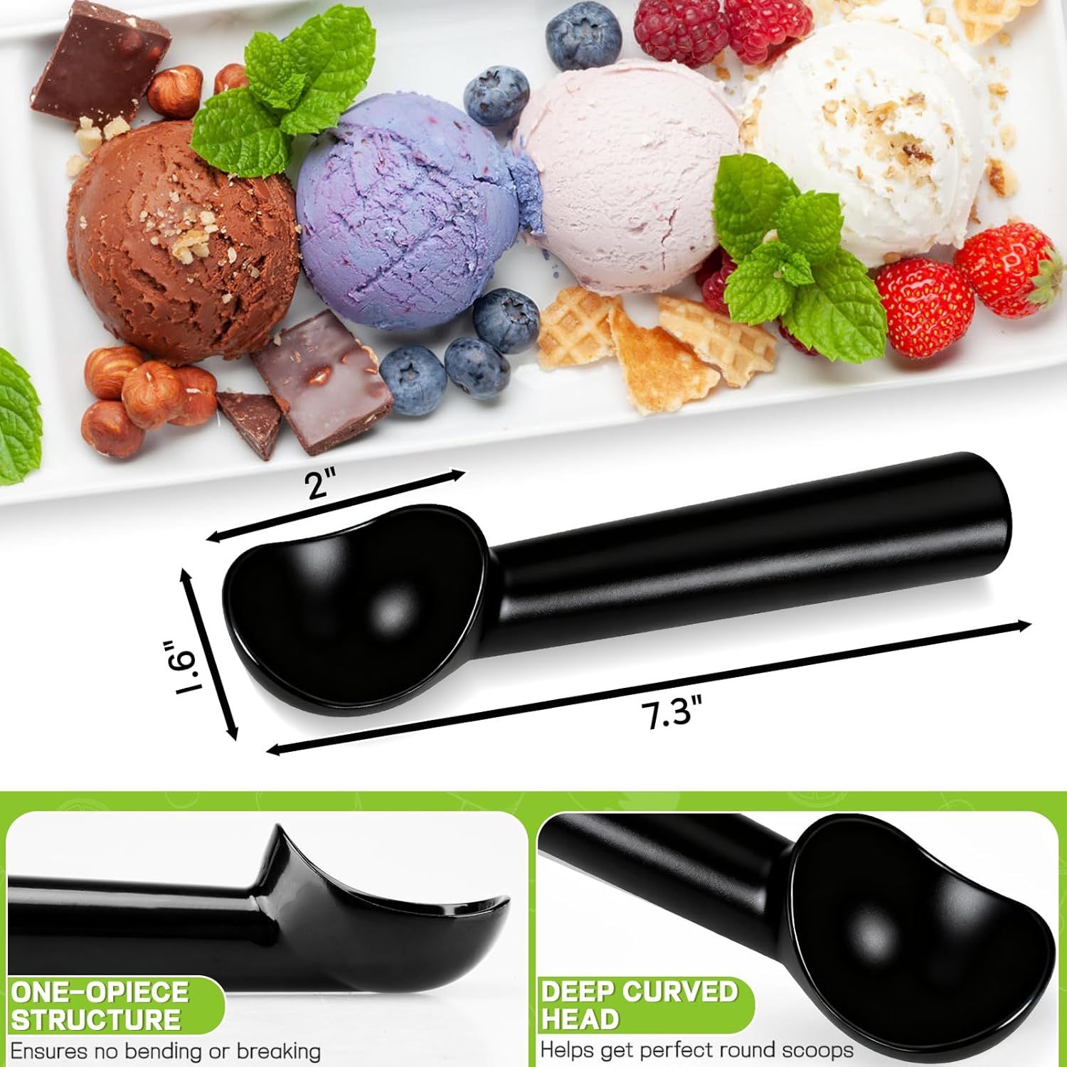 Ice Cream Scoop,Black Aluminum Ice Cream Scooper,7.3 Inches One-Piece Design Nonstick Cookie Spoon,Durable,Easy to Clean - Image 3
