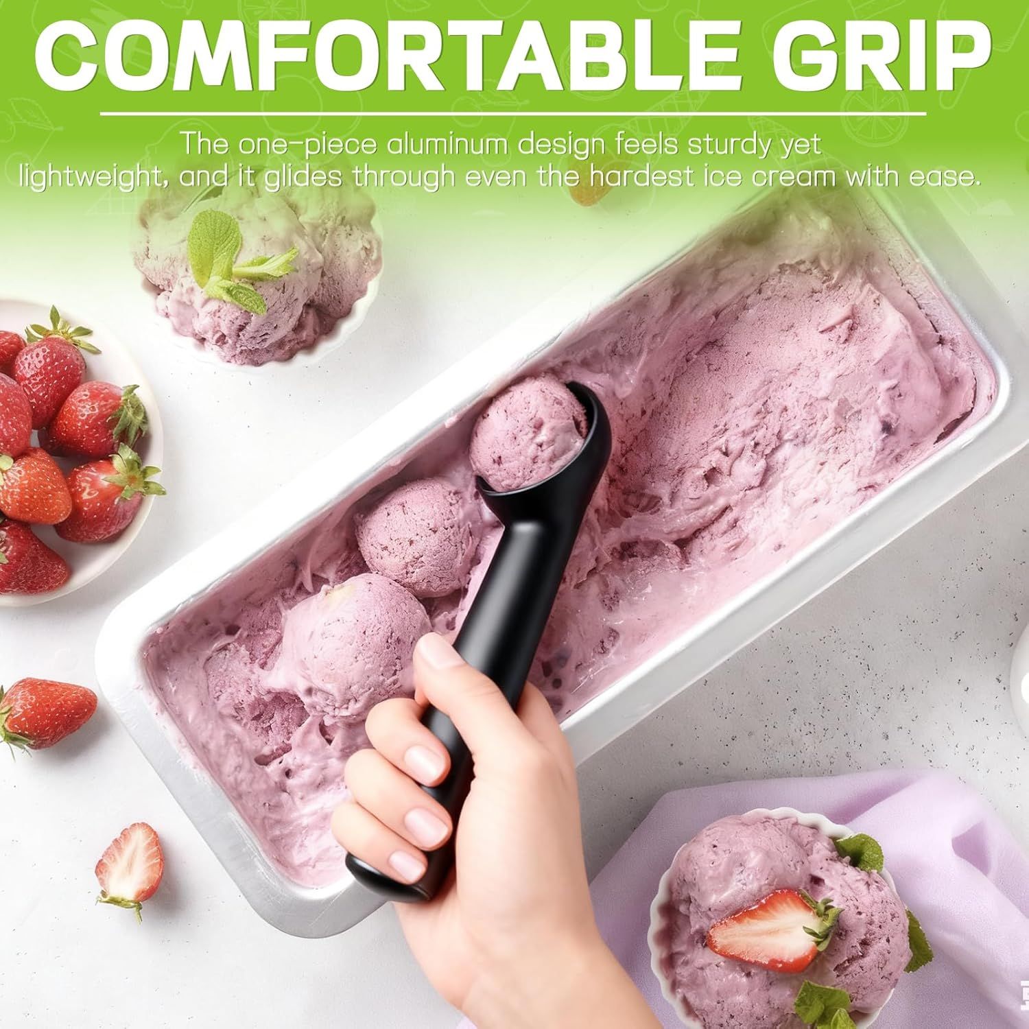 Ice Cream Scoop,Black Aluminum Ice Cream Scooper,7.3 Inches One-Piece Design Nonstick Cookie Spoon,Durable,Easy to Clean - Image 4