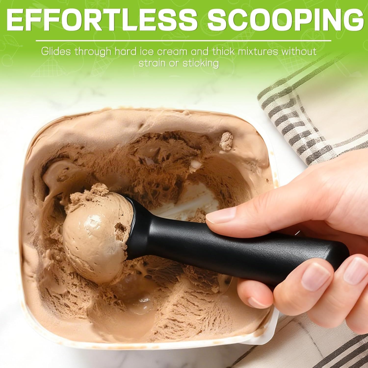 Ice Cream Scoop,Black Aluminum Ice Cream Scooper,7.3 Inches One-Piece Design Nonstick Cookie Spoon,Durable,Easy to Clean - Image 5