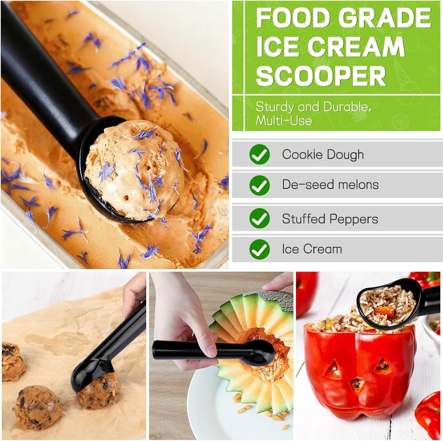 Ice Cream Scoop,Black Aluminum Ice Cream Scooper,7.3 Inches One-Piece Design Nonstick Cookie Spoon,Durable,Easy to Clean - Image 6