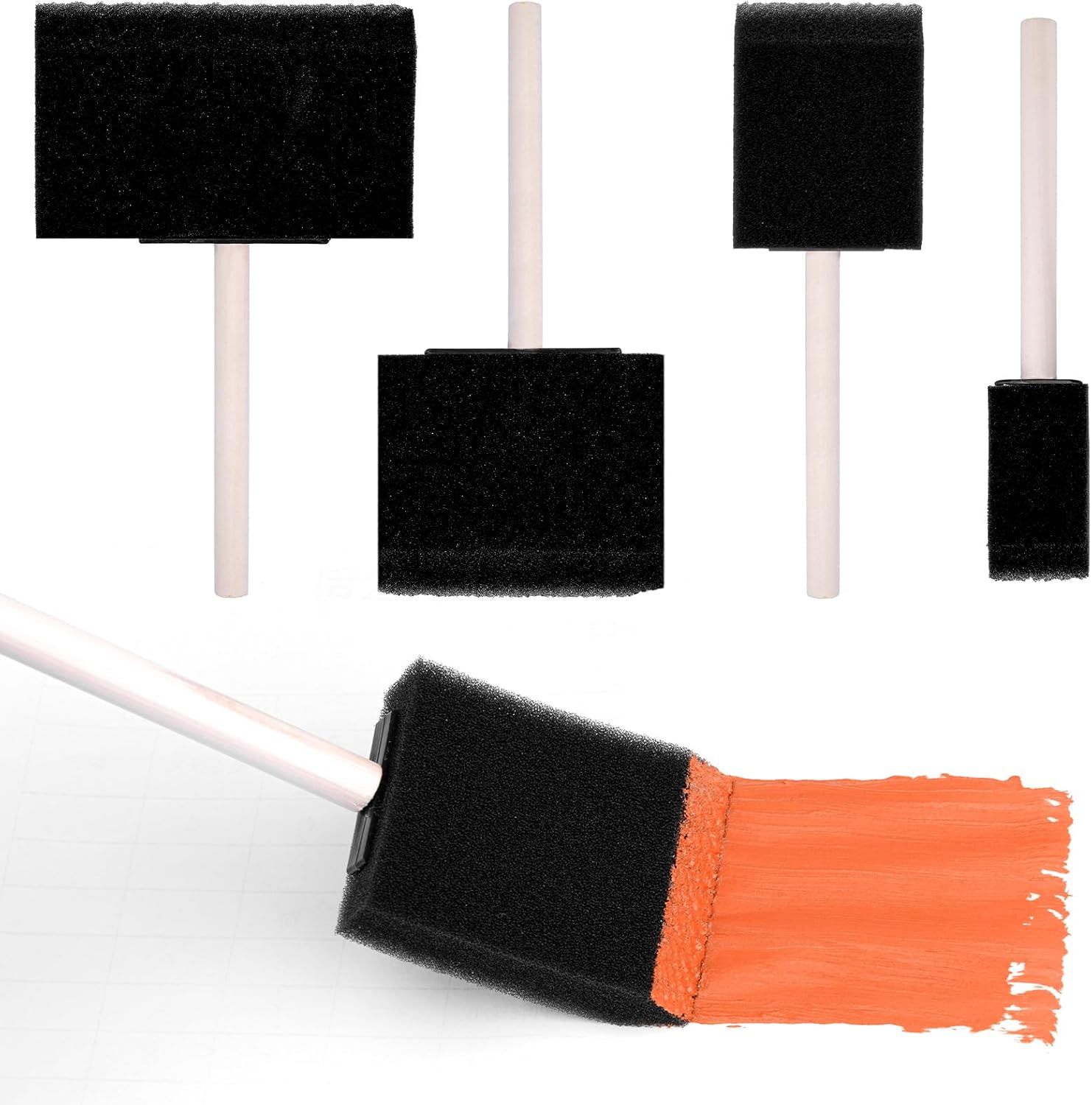 4 Pcs Foam Art Paintbrushes,Wood Handle Sponge Brushes 1'', 2'',3'' & 4'' Sponge Paint Brush for Painting, Craft, Staining, Varnish, Touch Up DIY Craft Projects - Image 1