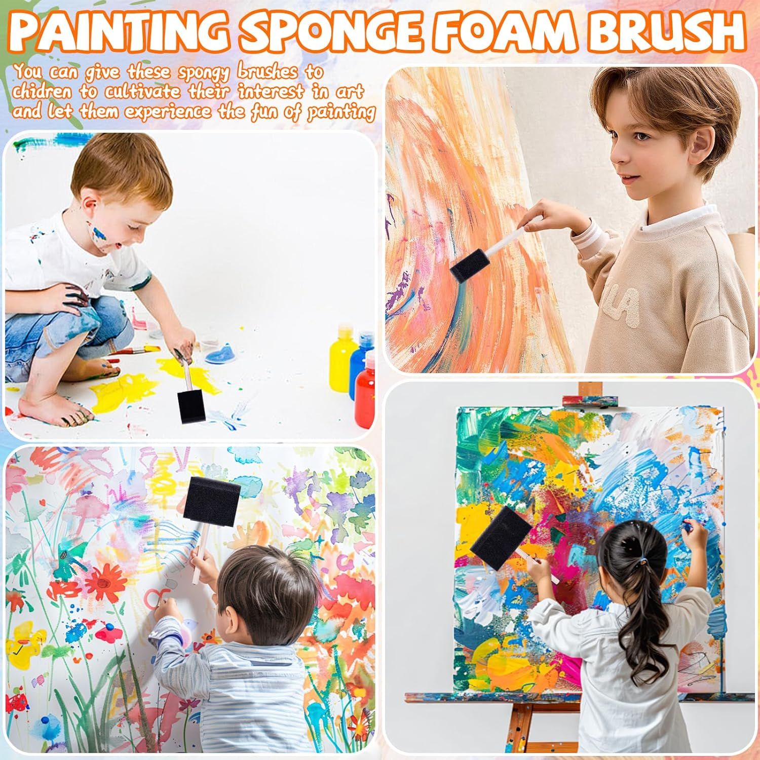 4 Pcs Foam Art Paintbrushes,Wood Handle Sponge Brushes 1'', 2'',3'' & 4'' Sponge Paint Brush for Painting, Craft, Staining, Varnish, Touch Up DIY Craft Projects - Image 4