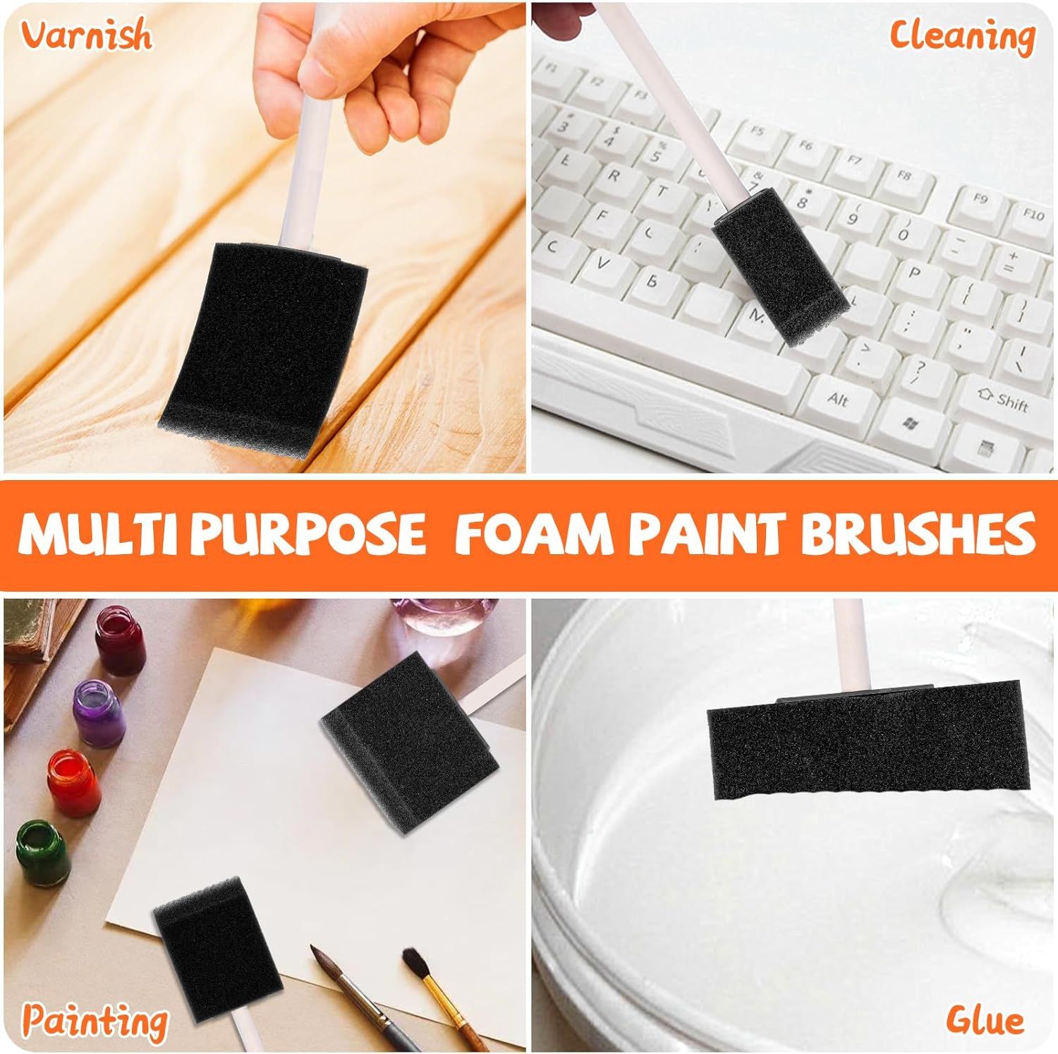 4 Pcs Foam Art Paintbrushes,Wood Handle Sponge Brushes 1'', 2'',3'' & 4'' Sponge Paint Brush for Painting, Craft, Staining, Varnish, Touch Up DIY Craft Projects - Image 7