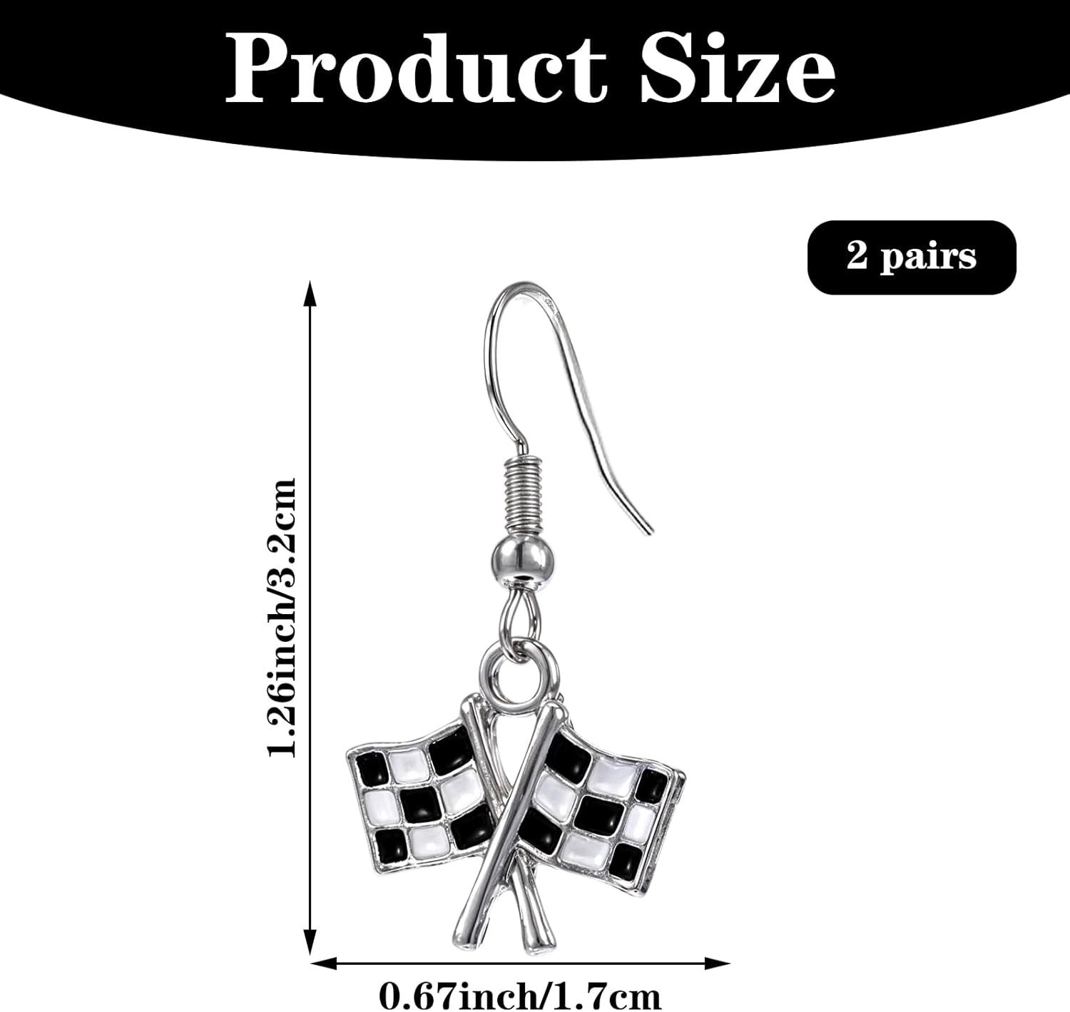 Checkered Flag Earrings,  2 Pairs Checkered Flag Earrings for Women Black and White Race Charm Dangle Earrings Ideal for Women Racing Fans and Race Day Accessories - Image 3