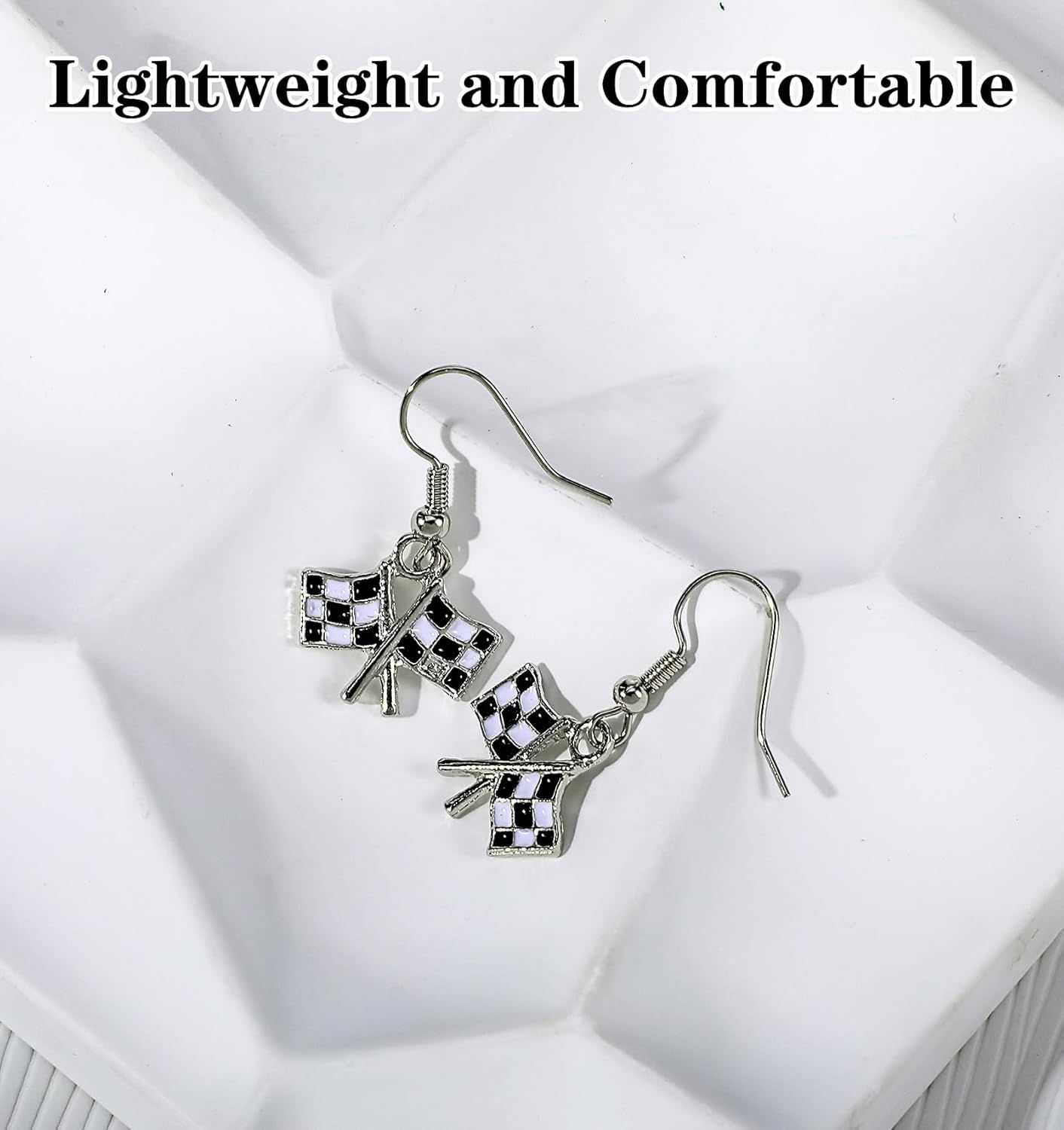 Checkered Flag Earrings,  2 Pairs Checkered Flag Earrings for Women Black and White Race Charm Dangle Earrings Ideal for Women Racing Fans and Race Day Accessories - Image 5