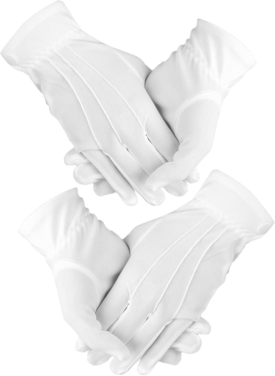 2 Pair White Gloves Men, White Cotton Gloves Santa Butler Marching Band Costume for Men, Perfect for Magician Parties, Christmas Costume, and Butler Band Dress-Up, 4Pcs - Image 1