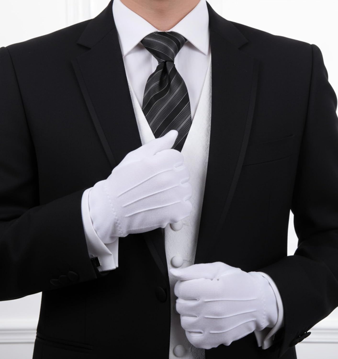 2 Pair White Gloves Men, White Cotton Gloves Santa Butler Marching Band Costume for Men, Perfect for Magician Parties, Christmas Costume, and Butler Band Dress-Up, 4Pcs - Image 5
