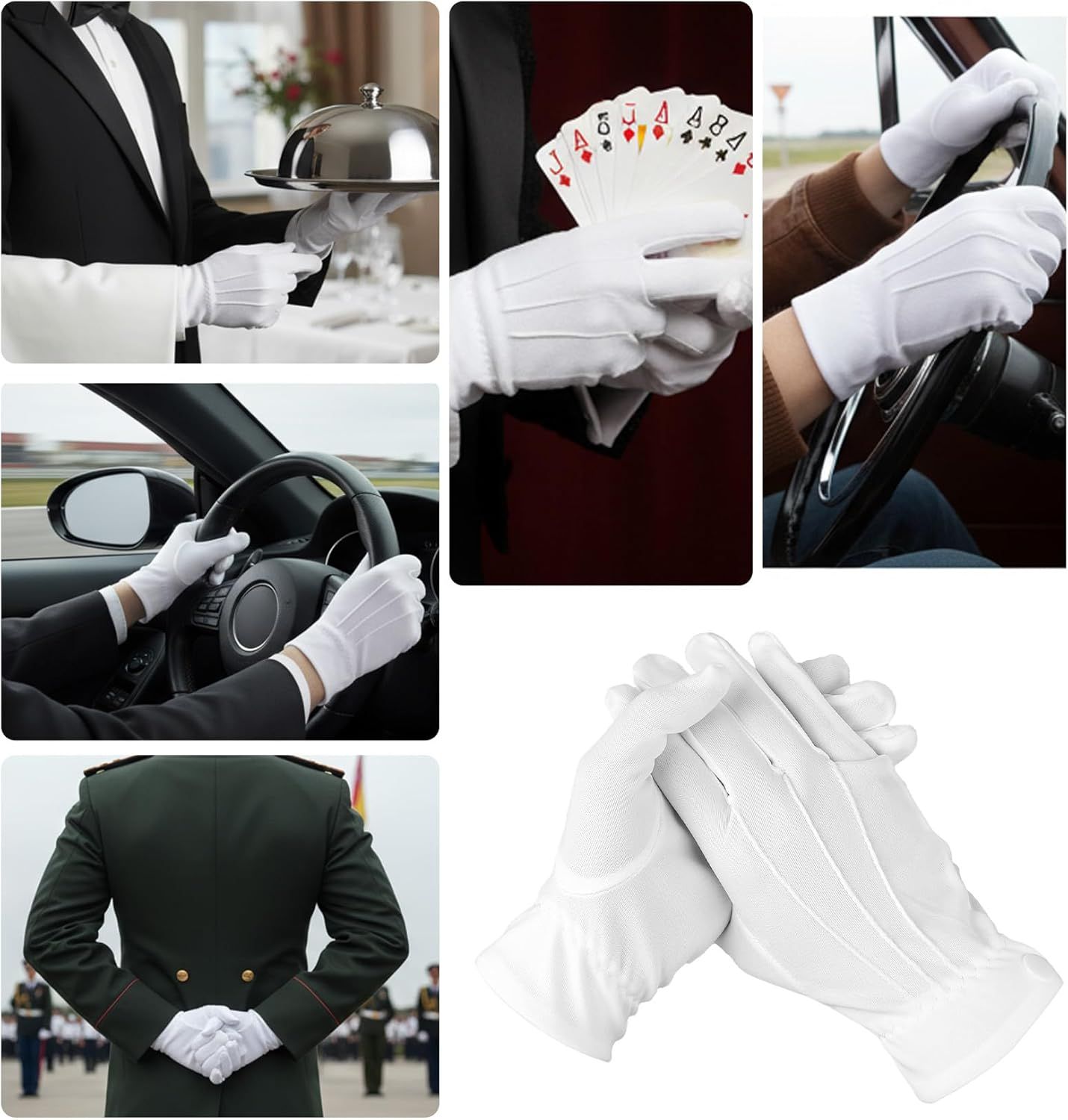 2 Pair White Gloves Men, White Cotton Gloves Santa Butler Marching Band Costume for Men, Perfect for Magician Parties, Christmas Costume, and Butler Band Dress-Up, 4Pcs - Image 7