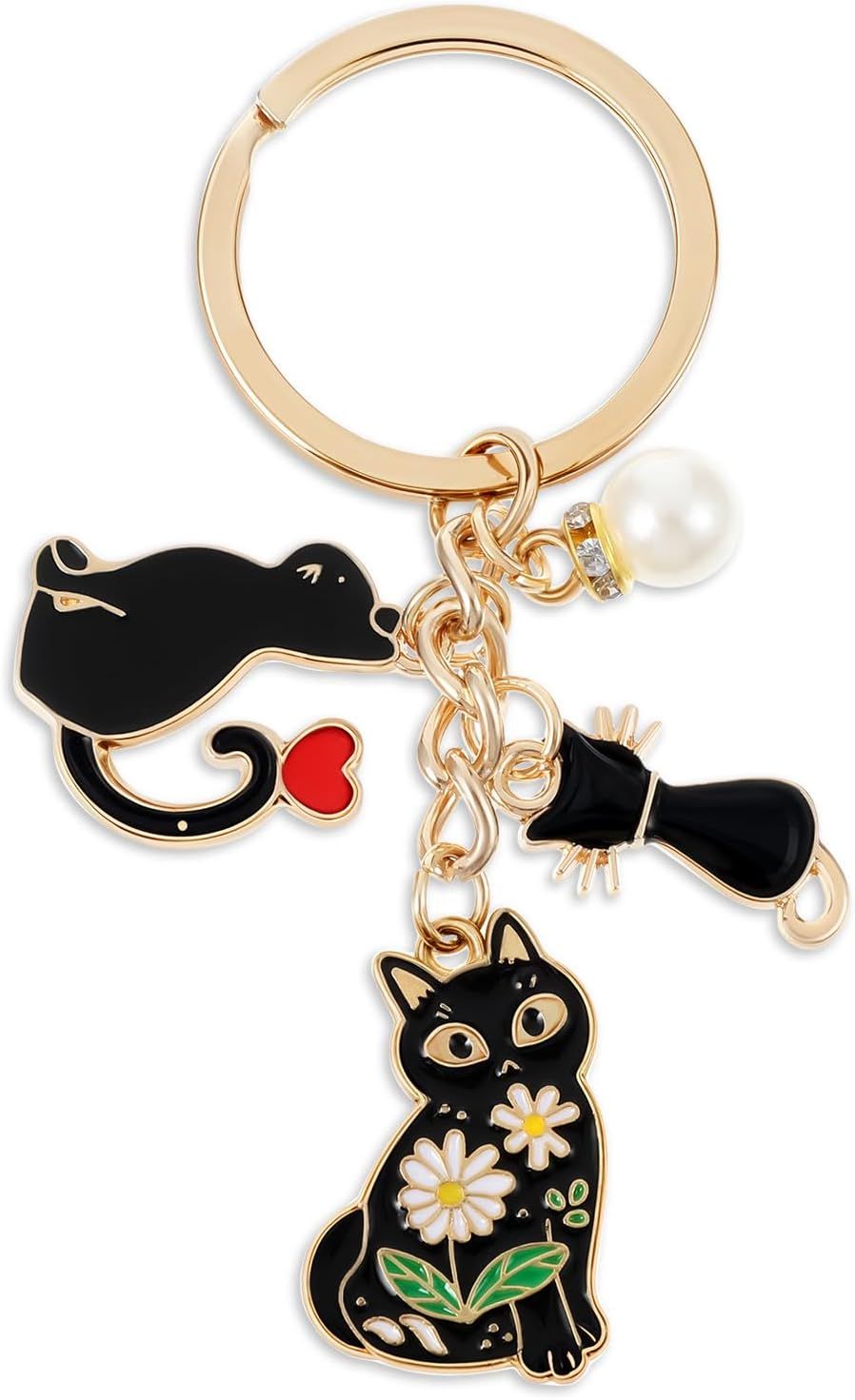 Black Cat Key Chain, Black Cat Keychain, Cute Enamel Daisy Enamel Design Cartoon Kitten Keychain for Girls and Pet Lovers Birthday Accessories - Image 1