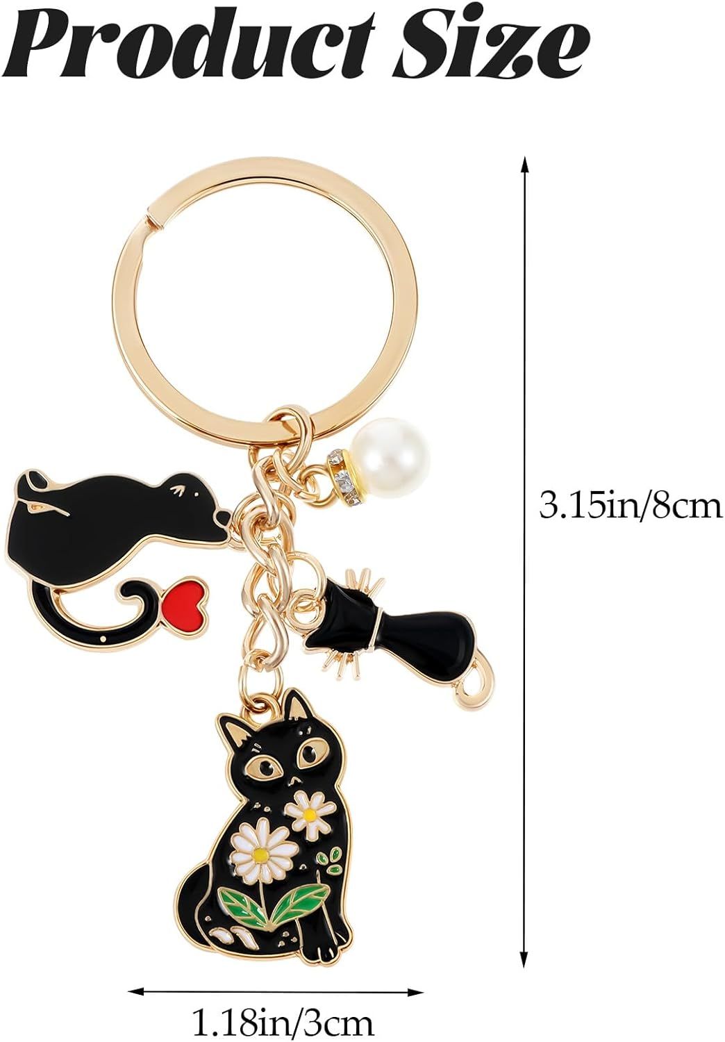 Black Cat Key Chain, Black Cat Keychain, Cute Enamel Daisy Enamel Design Cartoon Kitten Keychain for Girls and Pet Lovers Birthday Accessories - Image 2