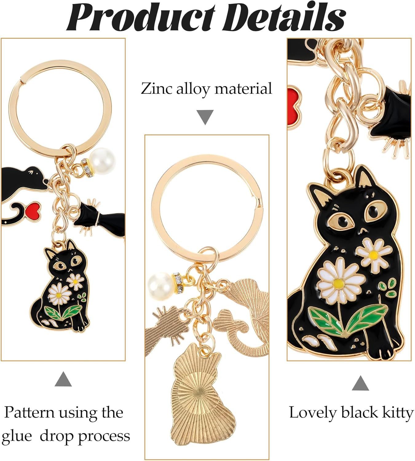 Black Cat Key Chain, Black Cat Keychain, Cute Enamel Daisy Enamel Design Cartoon Kitten Keychain for Girls and Pet Lovers Birthday Accessories - Image 3