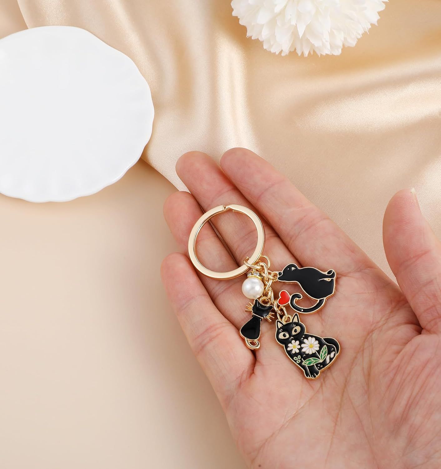 Black Cat Key Chain, Black Cat Keychain, Cute Enamel Daisy Enamel Design Cartoon Kitten Keychain for Girls and Pet Lovers Birthday Accessories - Image 7