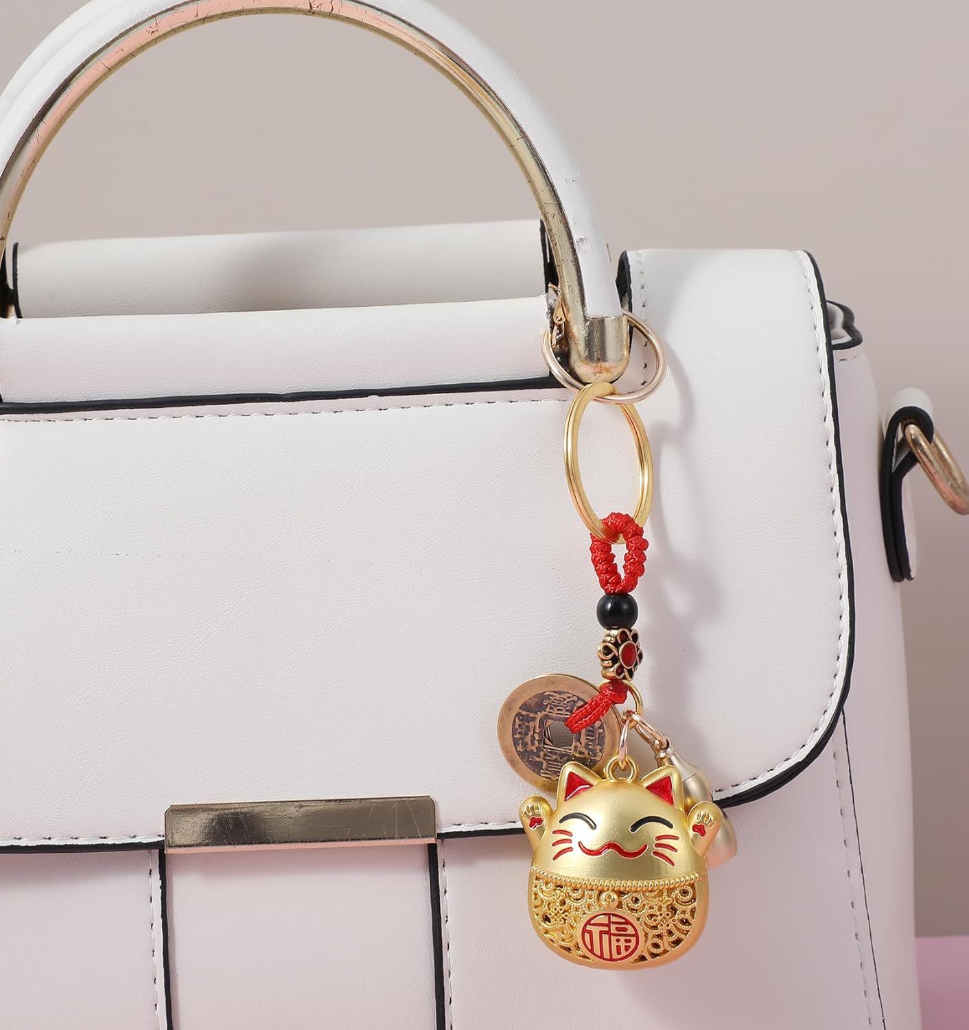 Lucky Cat Keychain, Good Luck Keychain with Feng Shui Coins, Tassel ＆ Gourd, Maneki Statue Charm for Good Luck, Gift for Cat Lovers - Image 7