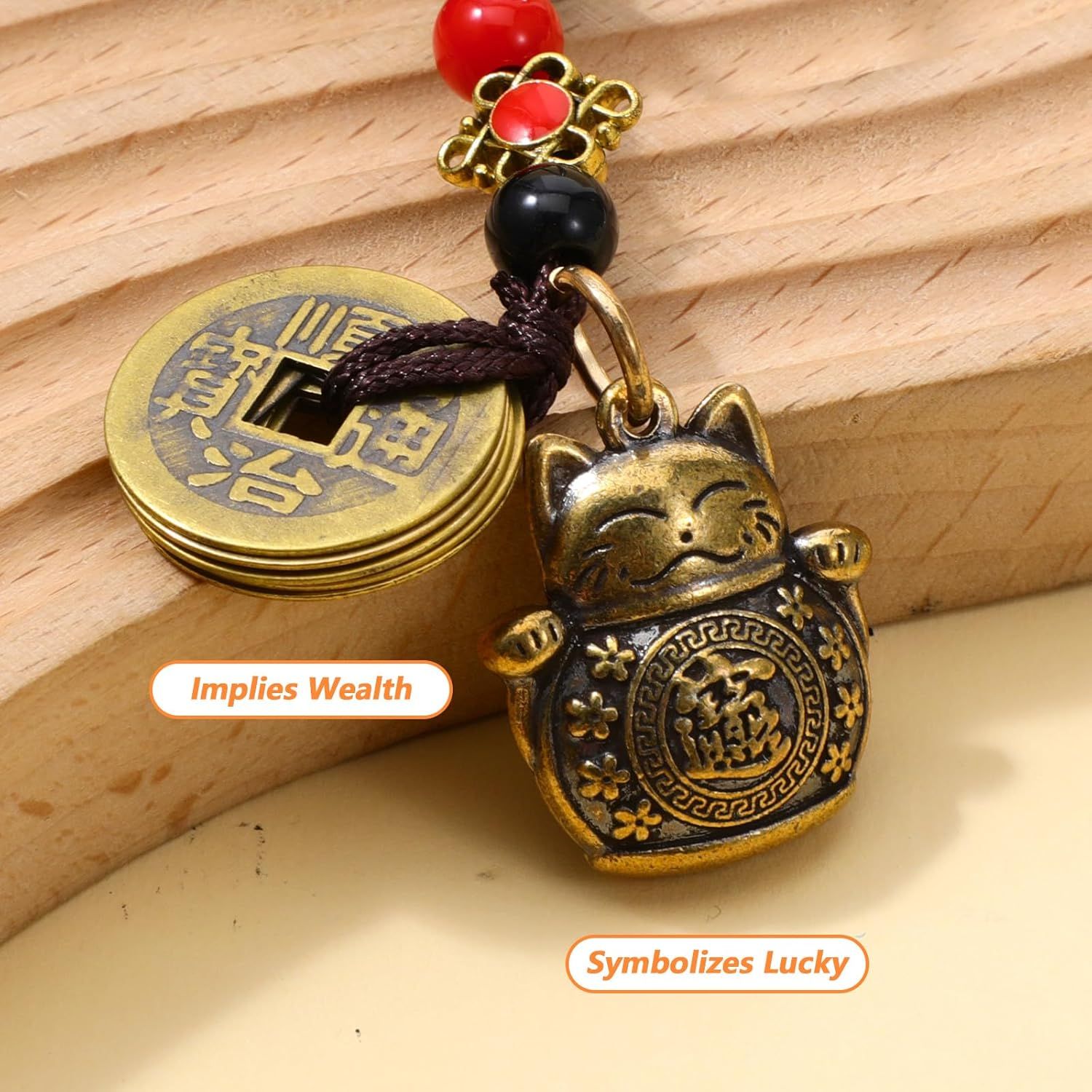 Lucky Cat Keychain, 2 Pcs Japanese Keychain with Feng Shui Coins, Maneki Neko Lucky Cat Charm for Women, Girls, Kids - Image 4