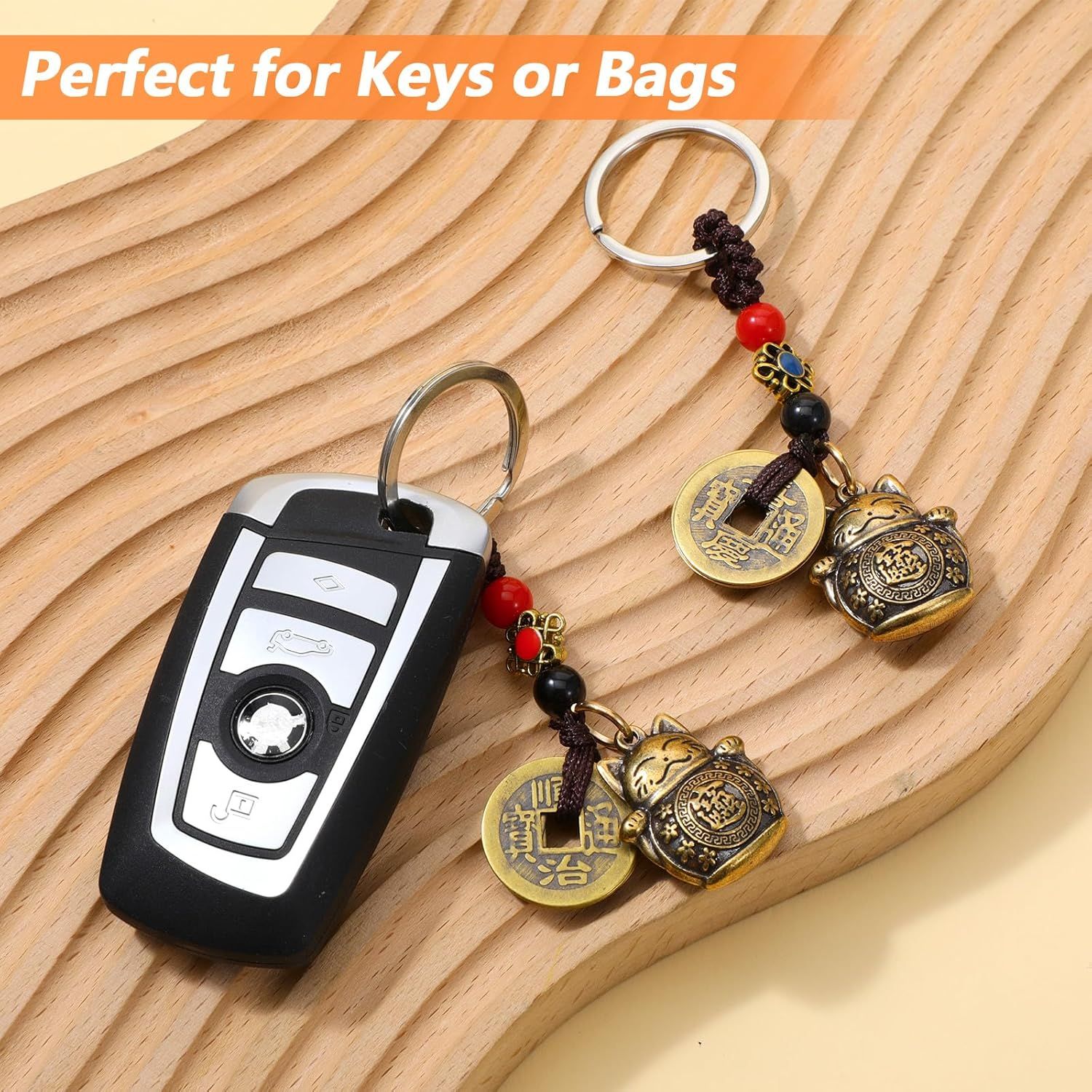 Lucky Cat Keychain, 2 Pcs Japanese Keychain with Feng Shui Coins, Maneki Neko Lucky Cat Charm for Women, Girls, Kids - Image 6