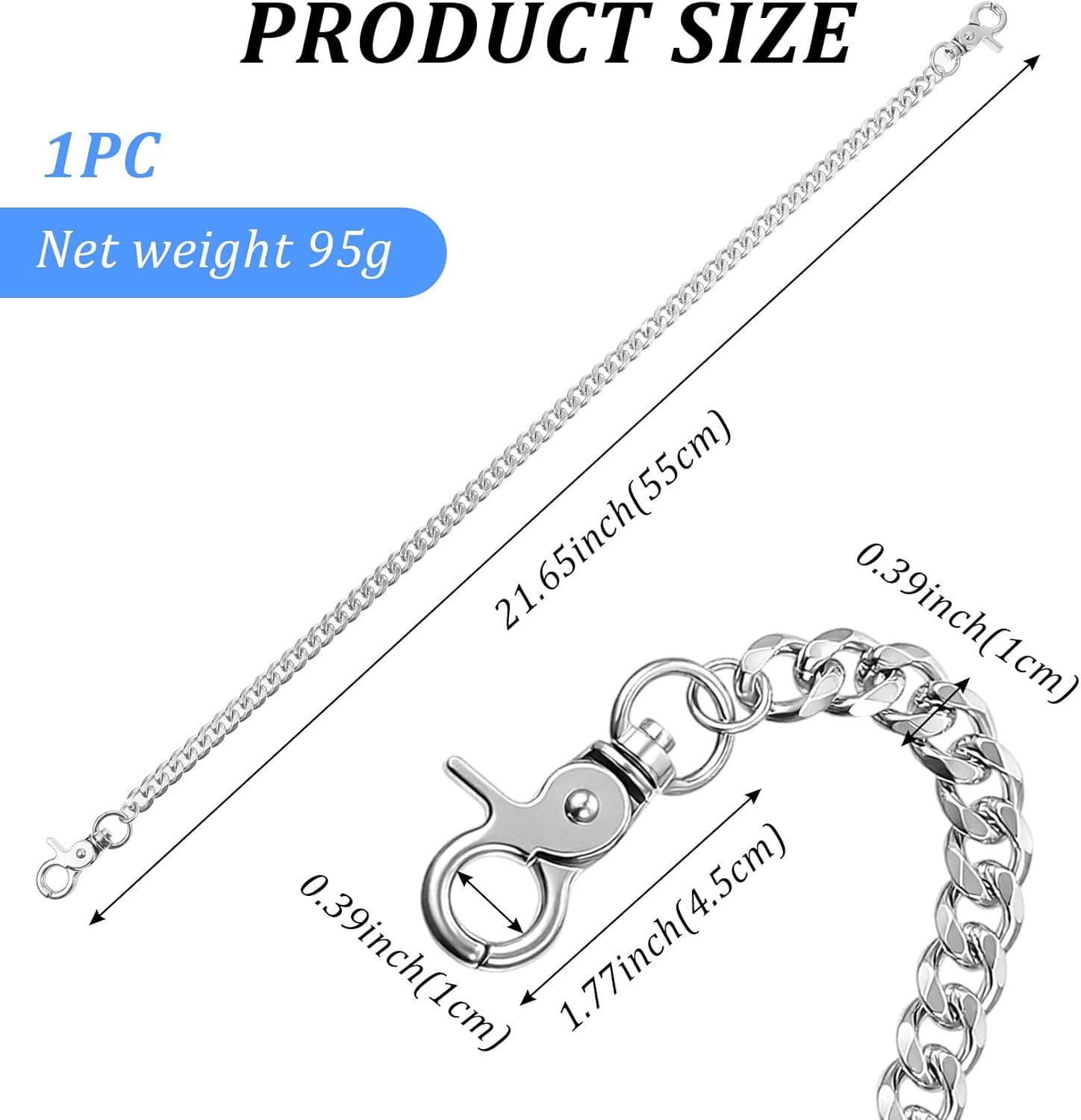 Pants Chain, Silver Durable Pants Chain Belt Wallet Chains for Men & Women Heavy Duty Metal Biker Clothing Jeans Chains Perfect for Jeans, Hip-Hop Punk Style Accessories - Image 2