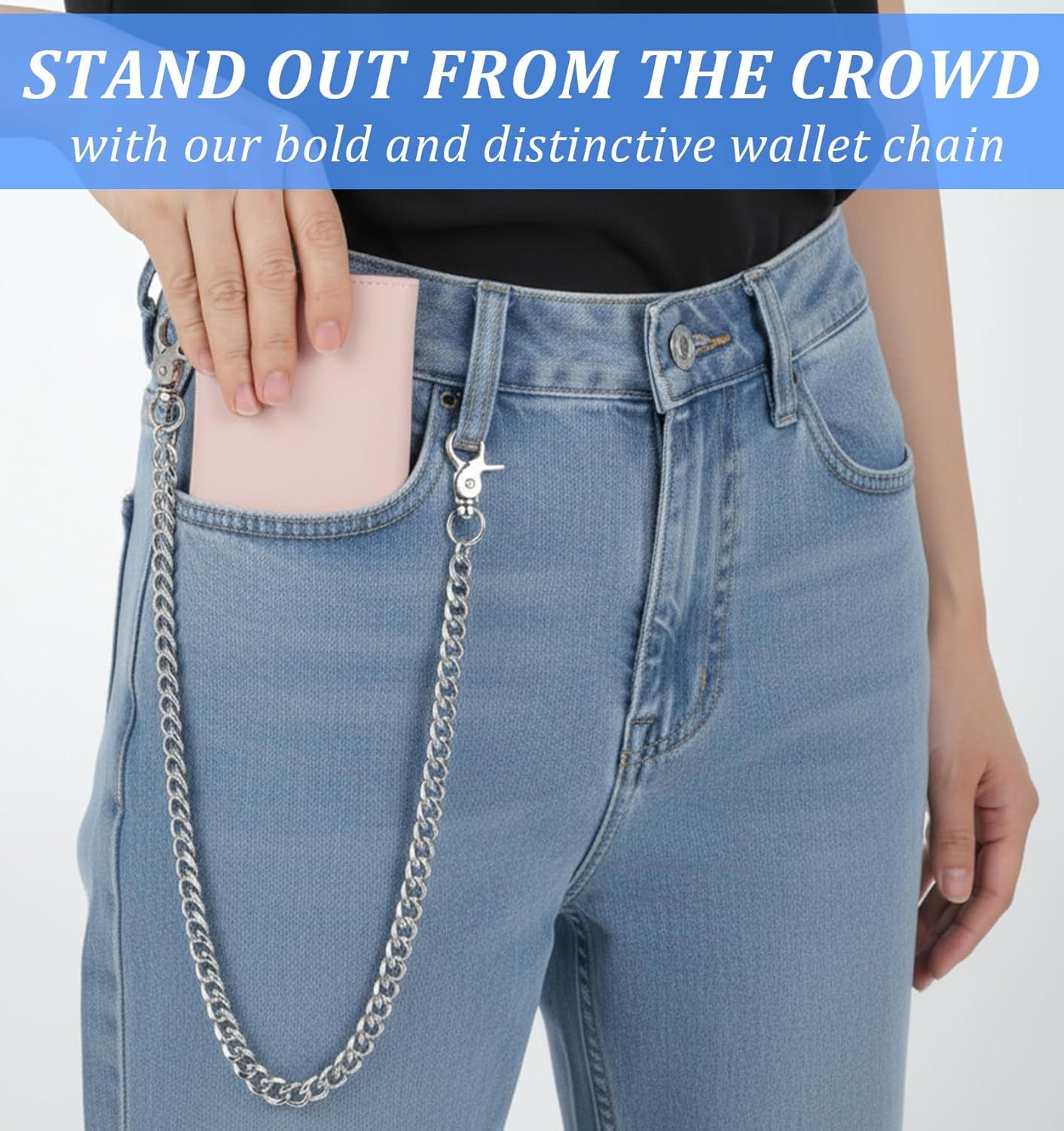 Pants Chain, Silver Durable Pants Chain Belt Wallet Chains for Men & Women Heavy Duty Metal Biker Clothing Jeans Chains Perfect for Jeans, Hip-Hop Punk Style Accessories - Image 4