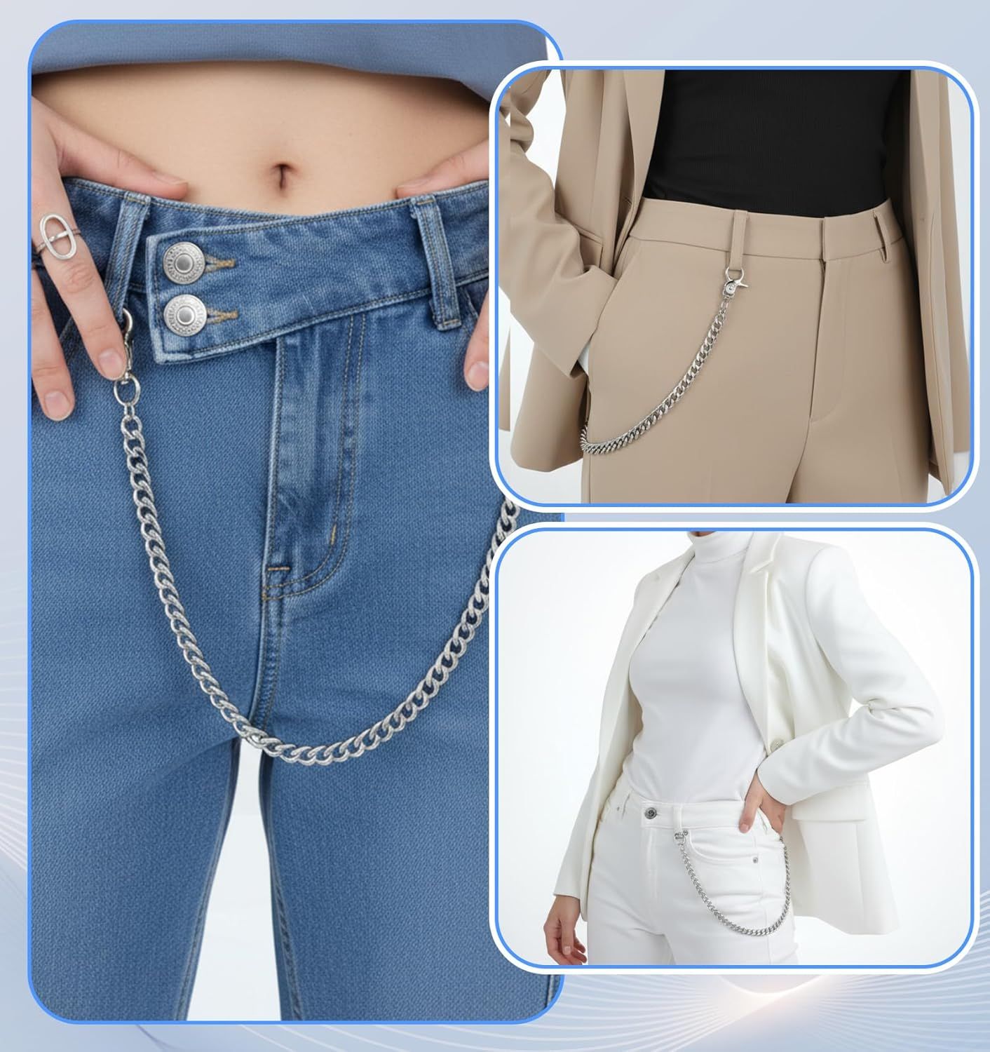 Pants Chain, Silver Durable Pants Chain Belt Wallet Chains for Men & Women Heavy Duty Metal Biker Clothing Jeans Chains Perfect for Jeans, Hip-Hop Punk Style Accessories - Image 7