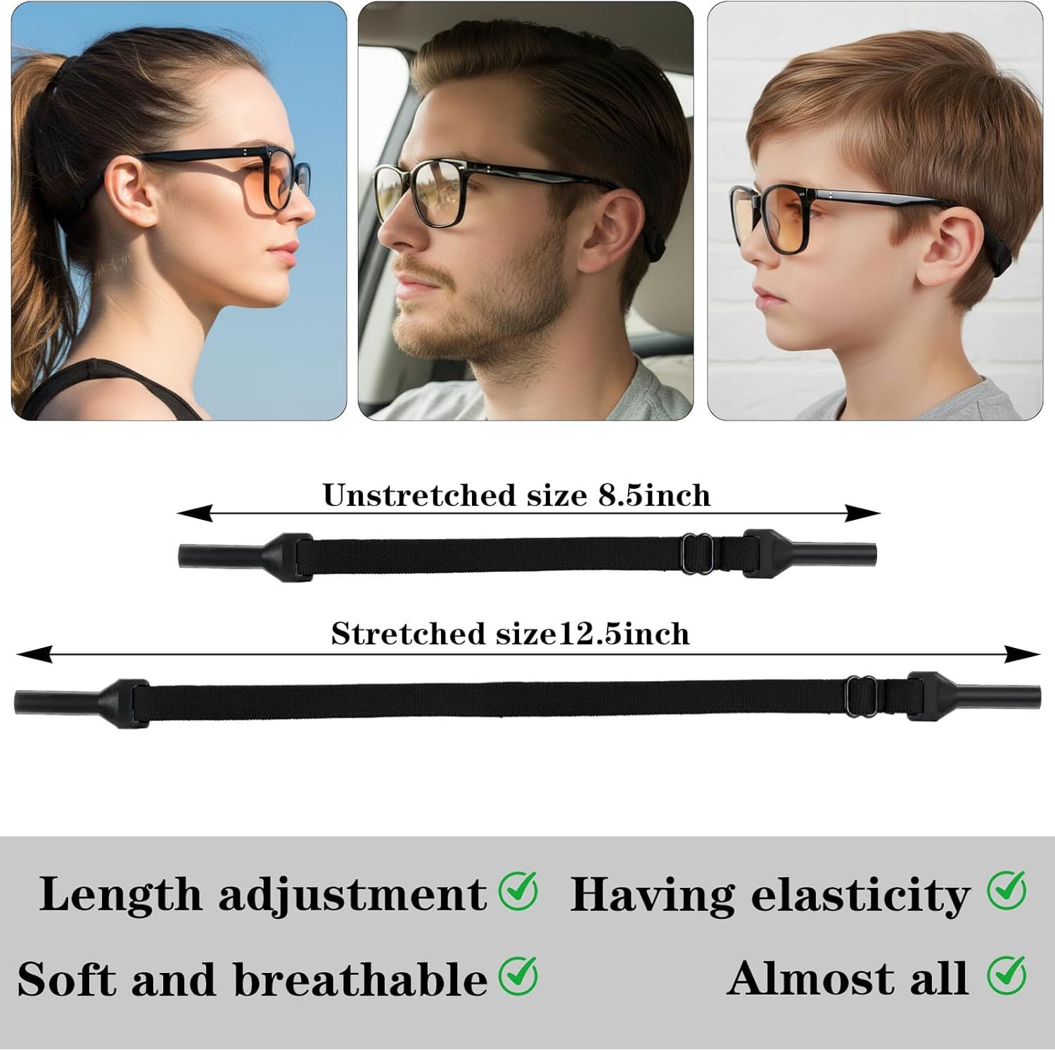 4 Pack Athletic Straps for Glasses, Adjustable Glasses Strap for Sports, Anti-Slip Pilotfish Glass Straps for Eyeglasses & Sunglasses, 8.5-12.5 Inch, Running, Cycling & Daily Use - Image 2