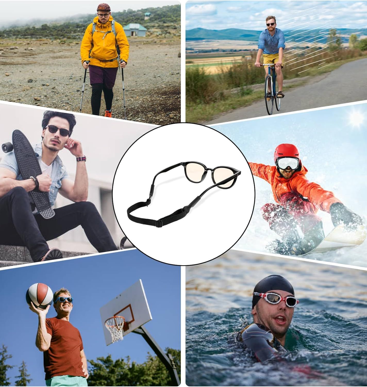 4 Pack Athletic Straps for Glasses, Adjustable Glasses Strap for Sports, Anti-Slip Pilotfish Glass Straps for Eyeglasses & Sunglasses, 8.5-12.5 Inch, Running, Cycling & Daily Use - Image 6