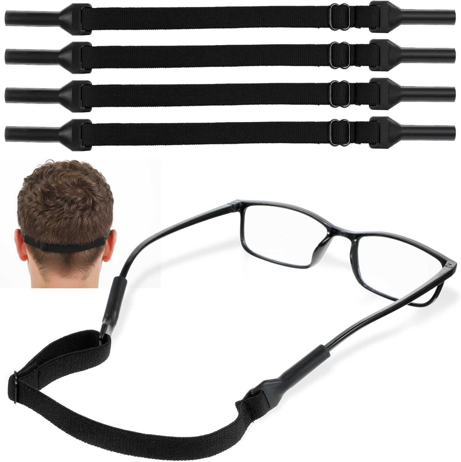 4 Pack Athletic Straps for Glasses, Adjustable Glasses Strap for Sports, Anti-Slip Pilotfish Glass Straps for Eyeglasses & Sunglasses, 8.5-12.5 Inch, Running, Cycling & Daily Use - Image 7