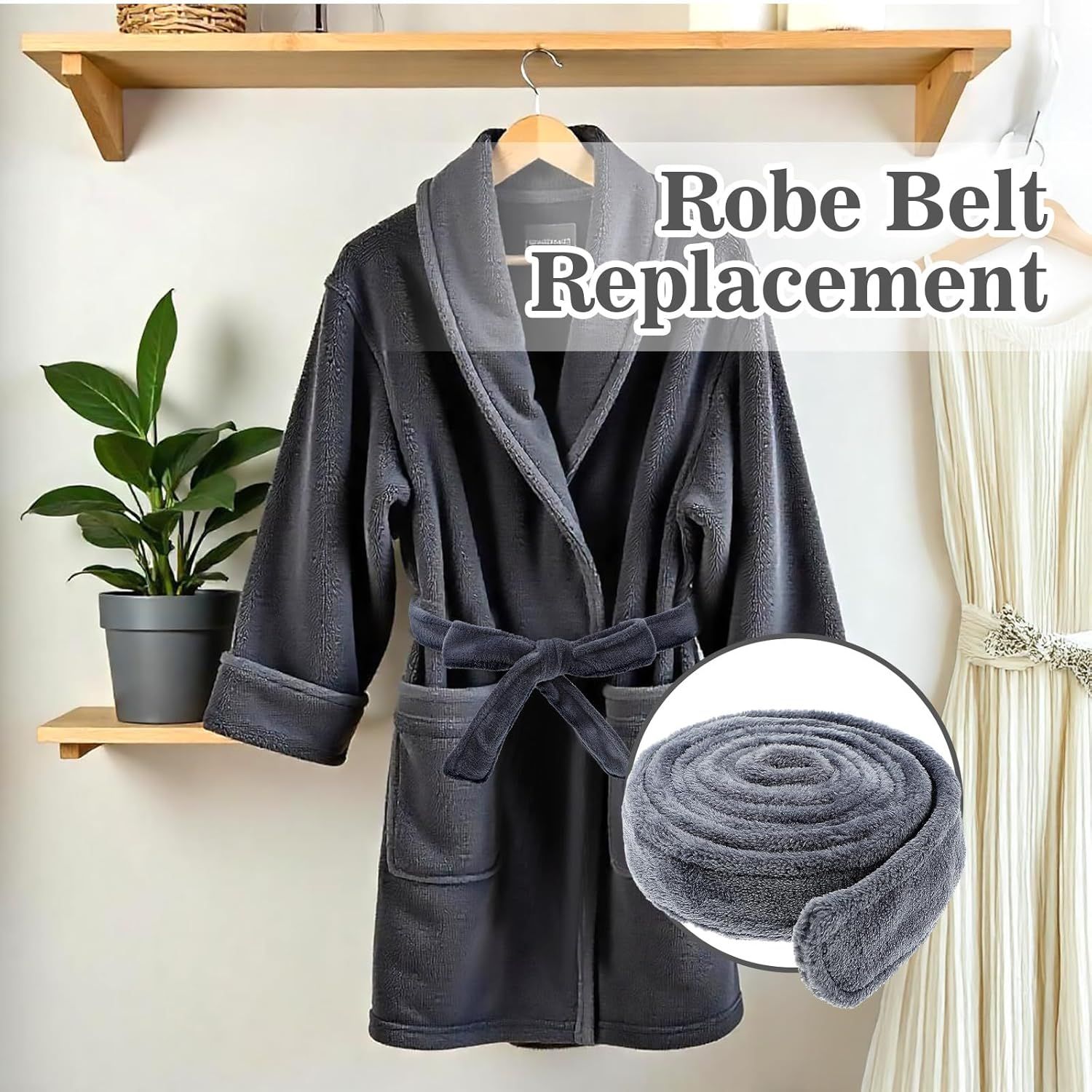 67 Inch Robe Tie Replacement, Reusable & Easy to Clean Robe Belt Replacement for Travel Hotel Home Women Men (Dark Gray) - Image 5