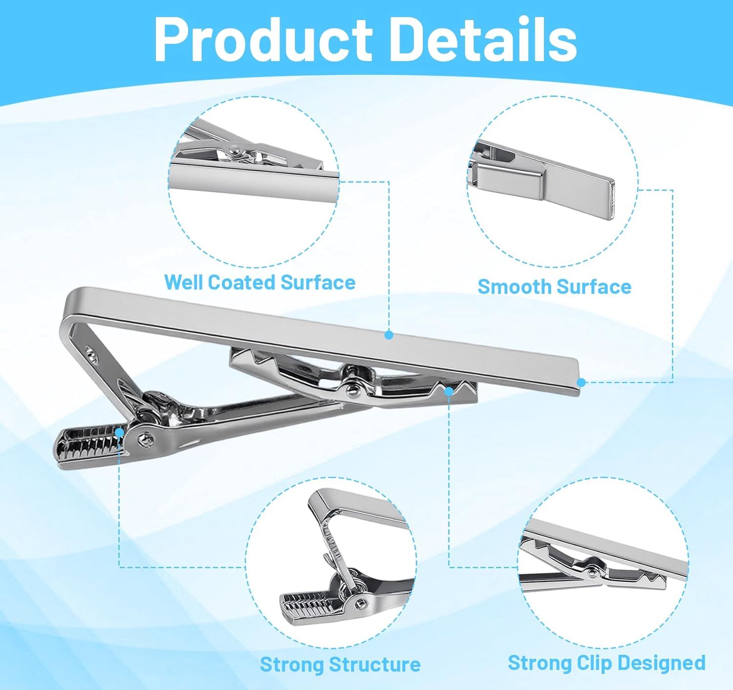 3 Pack Tie Bar Silver, Silver Tie Clip for Men Stainless Steel Necktie Bars, Anti-Slip Grip for Office Wedding Party - Image 4