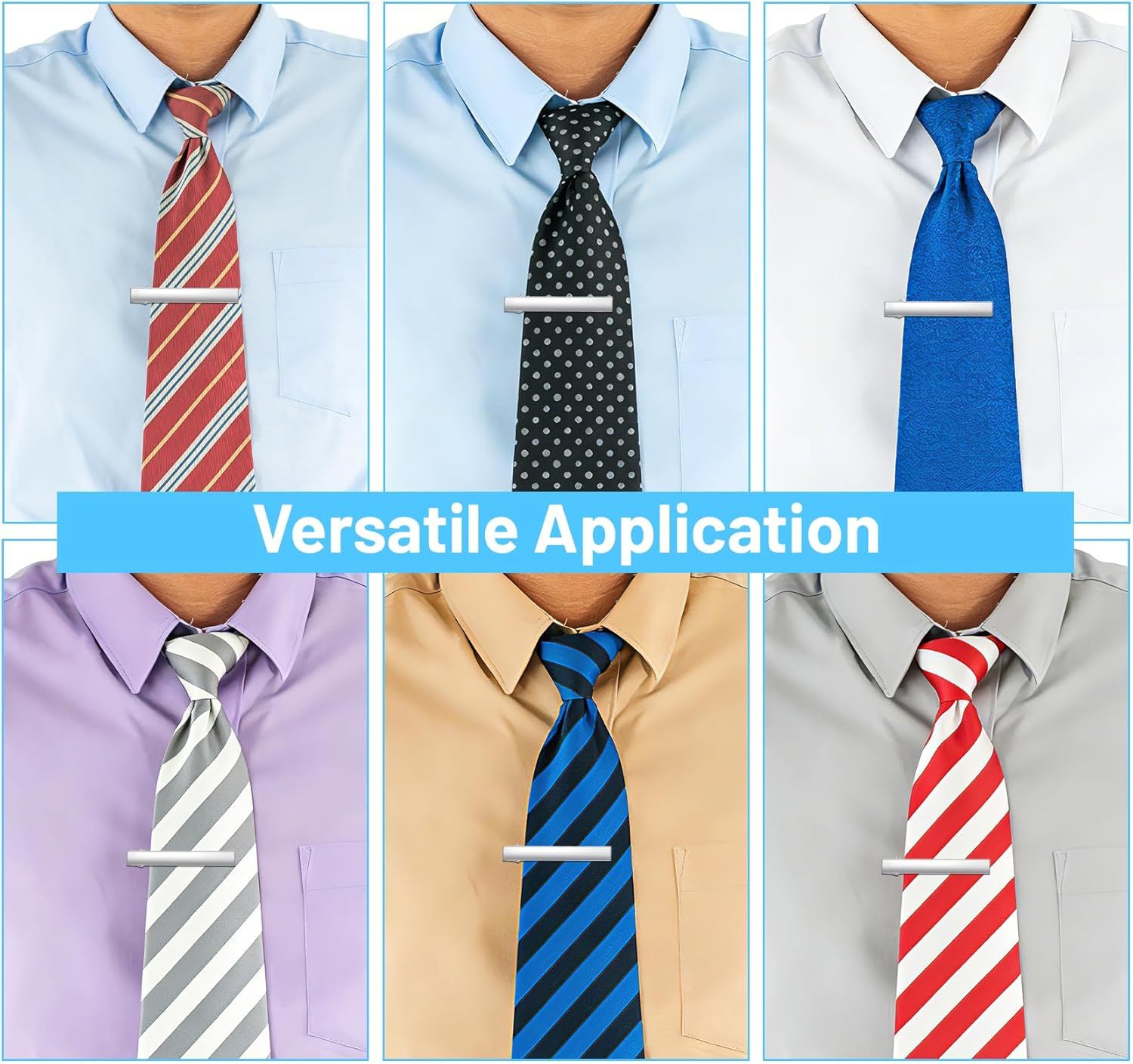 3 Pack Tie Bar Silver, Silver Tie Clip for Men Stainless Steel Necktie Bars, Anti-Slip Grip for Office Wedding Party - Image 7