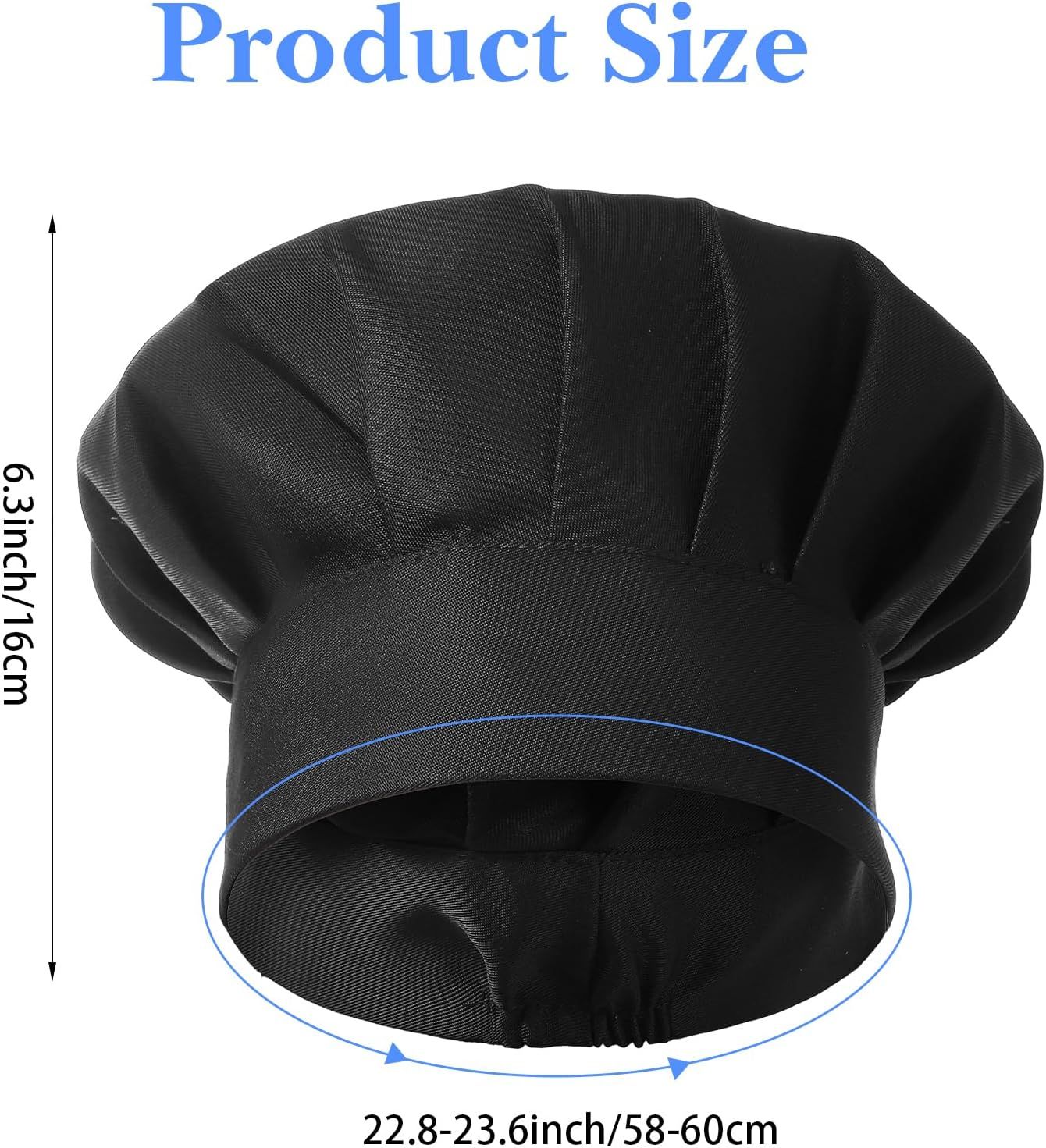 2PCS Black Chef Hat, Chef Cap for Men & Women, Breathable Baker's Hat for Cooking, Kitchen, Reusable & Washable - Image 2