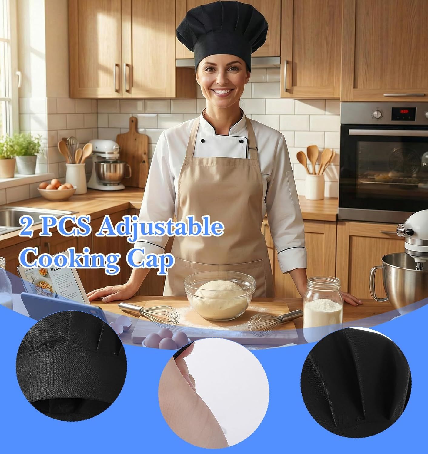 2PCS Black Chef Hat, Chef Cap for Men & Women, Breathable Baker's Hat for Cooking, Kitchen, Reusable & Washable - Image 4