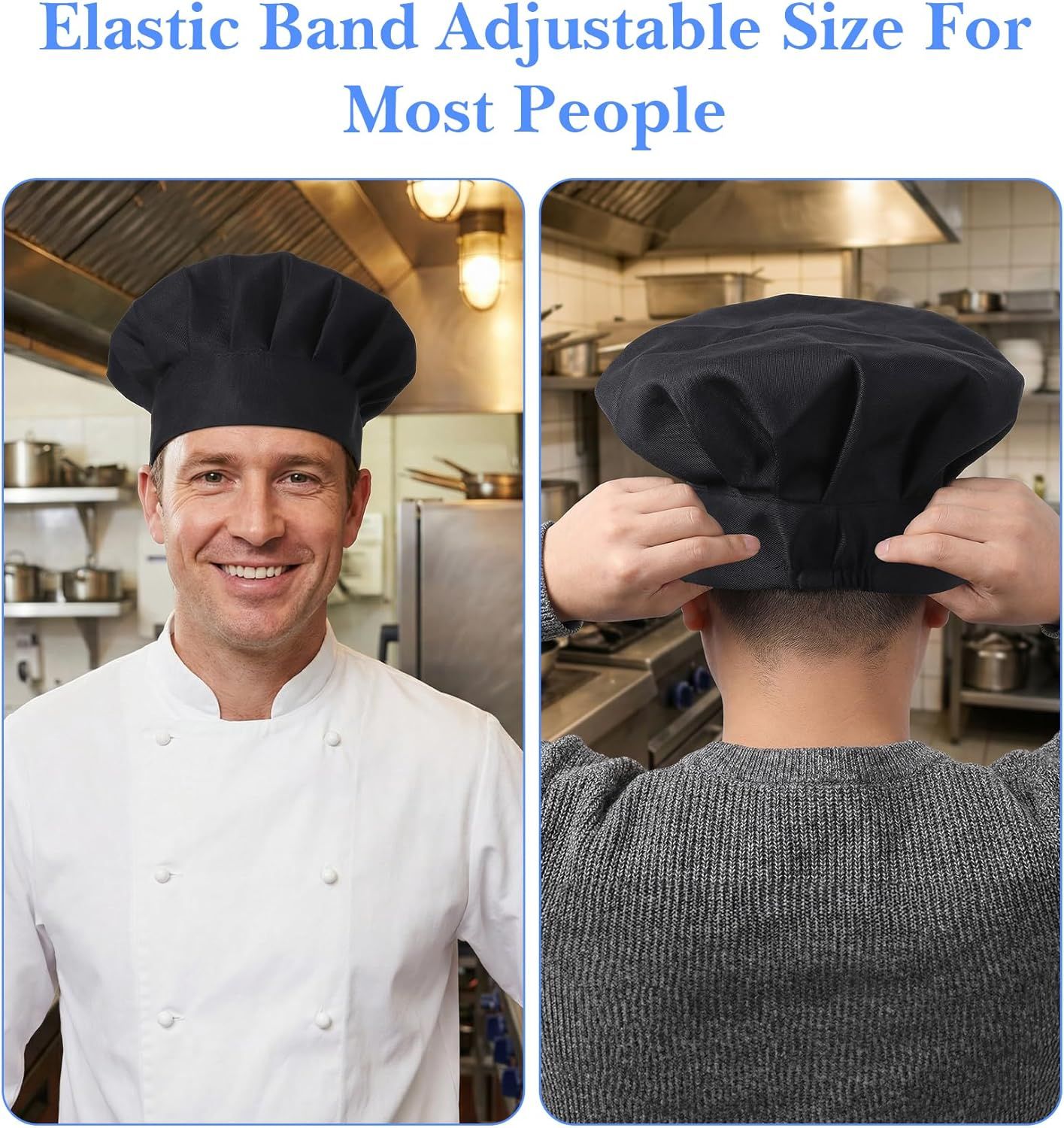 2PCS Black Chef Hat, Chef Cap for Men & Women, Breathable Baker's Hat for Cooking, Kitchen, Reusable & Washable - Image 5