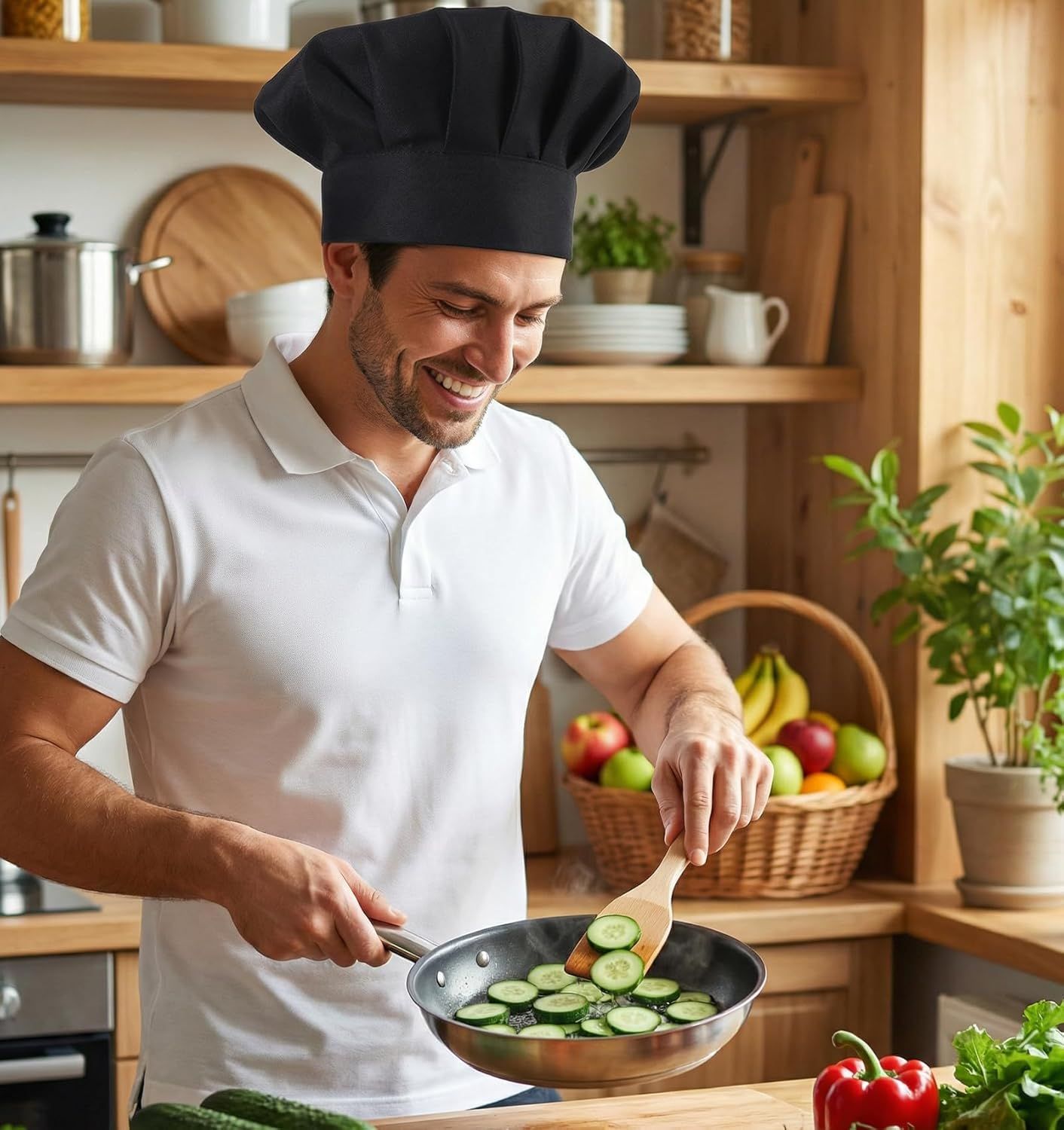 2PCS Black Chef Hat, Chef Cap for Men & Women, Breathable Baker's Hat for Cooking, Kitchen, Reusable & Washable - Image 6