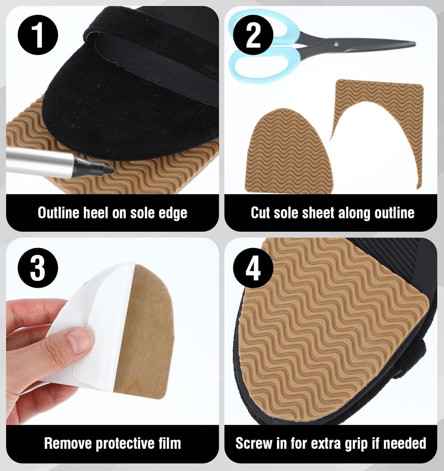 Boot Heel Replacement - Shoe Heel Pads 4-Pack, Anti Slip Shoe Heels Repair Kit with Adhesive Cushion Stickers for Leather Shoes Women Men (2 Colors) - Image 5