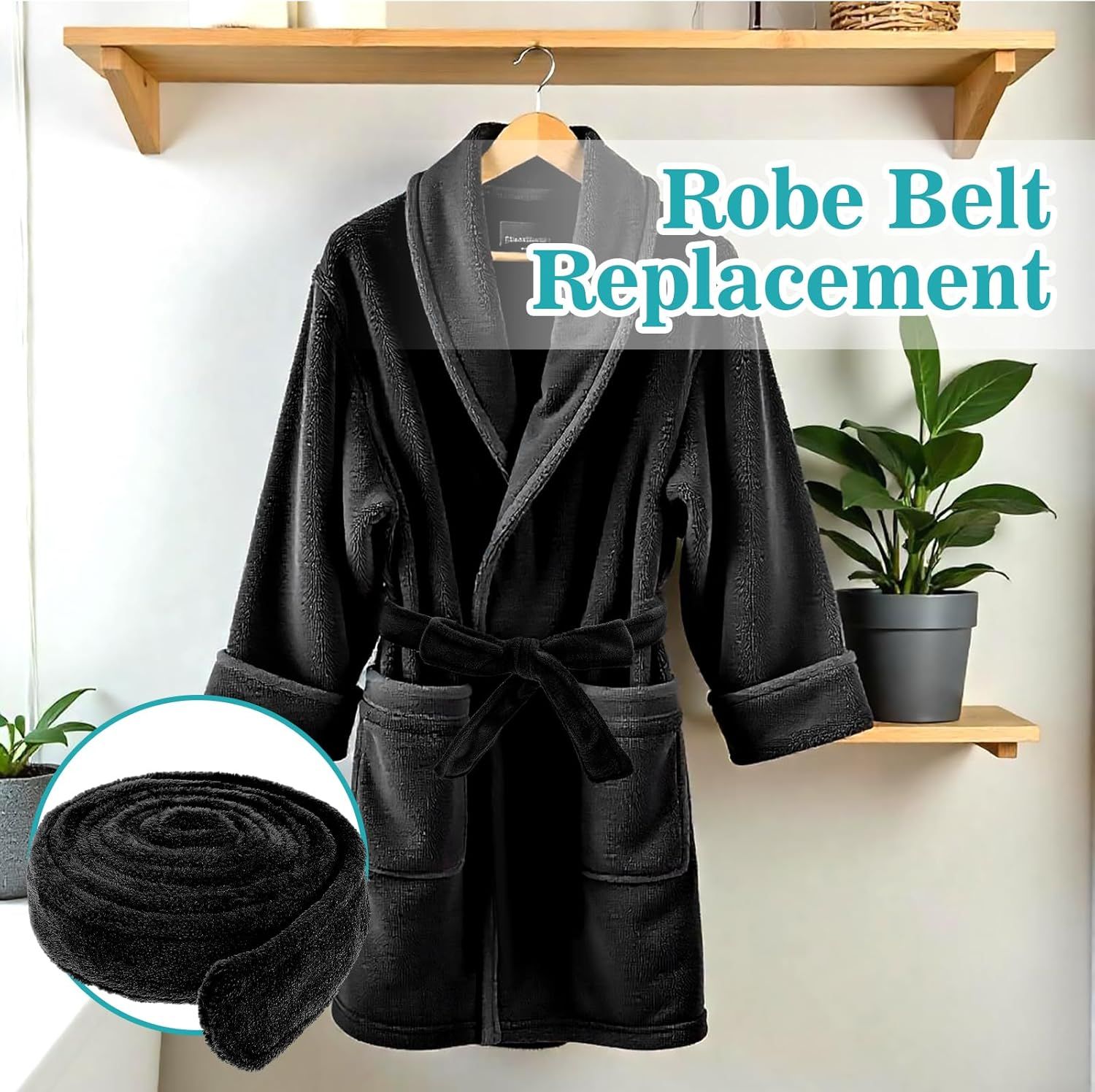 Robe Belt, Reusable Robe Tie, Soft Adjustable Design & Machine Washable for Bathrobe, Hotel & Home Use, (Black, 66.9