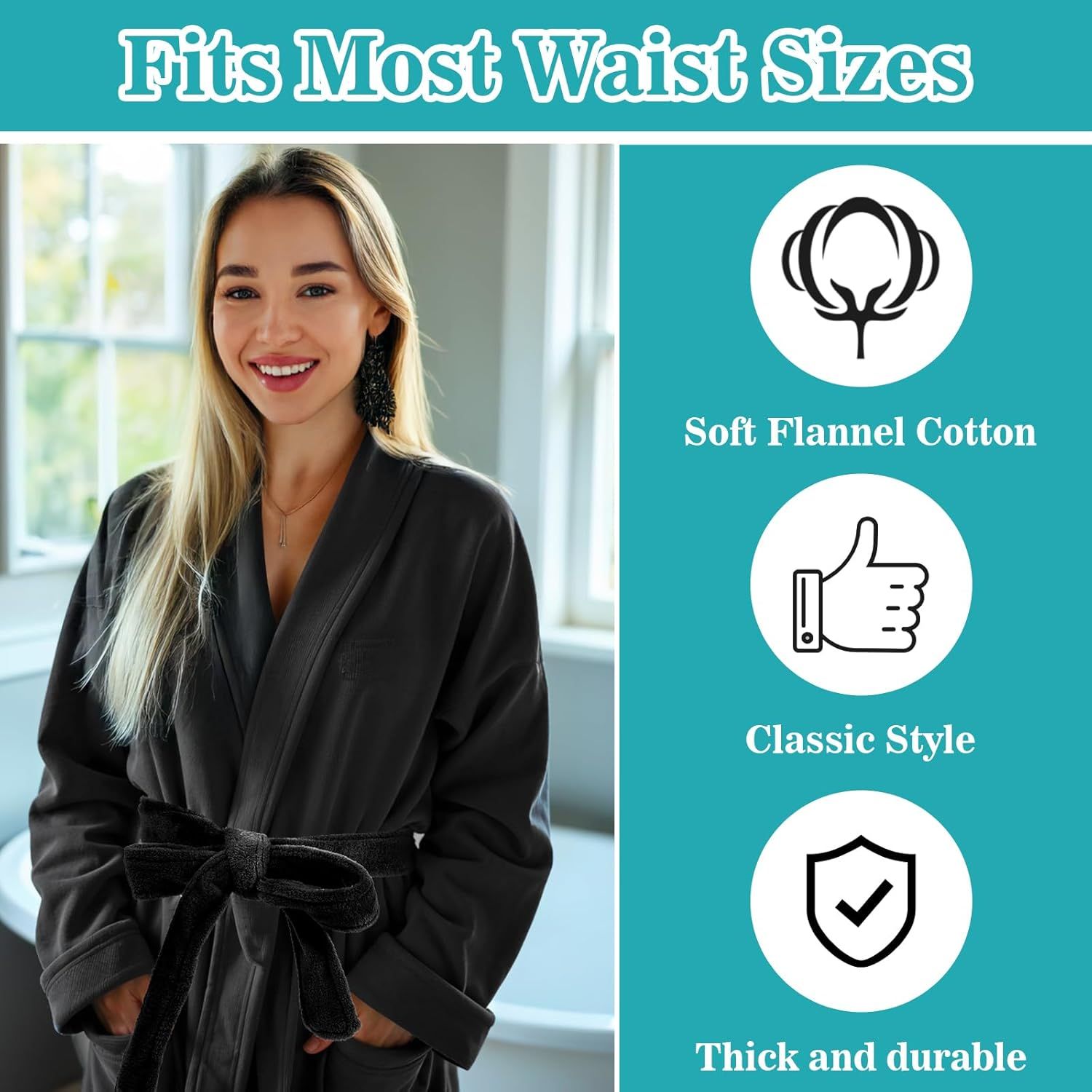Robe Belt, Reusable Robe Tie, Soft Adjustable Design & Machine Washable for Bathrobe, Hotel & Home Use, (Black, 66.9