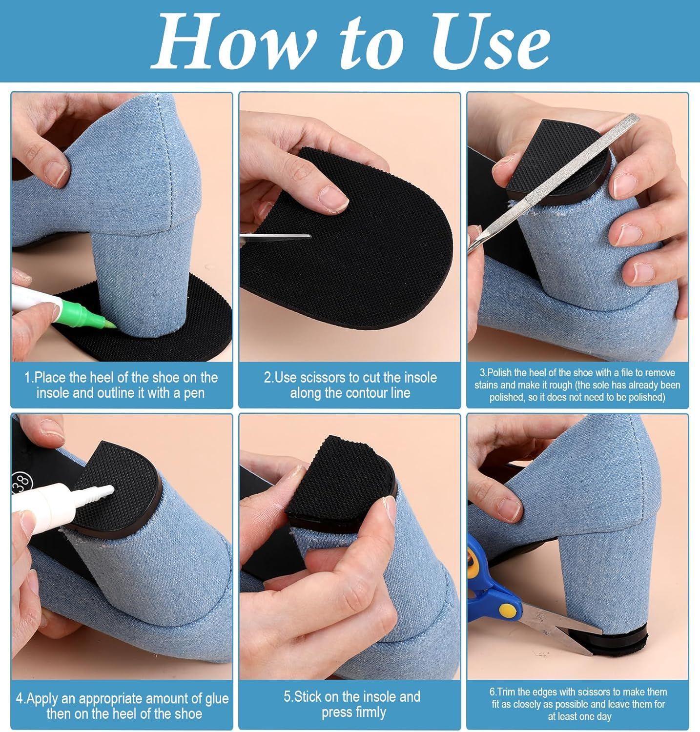 4PCS Shoe Repair Kit Heel, 3.8 * 3.4 Inch Shoe Heel Repair for Boots Suitable for Men Women Boot Shoes (Black) - Image 6