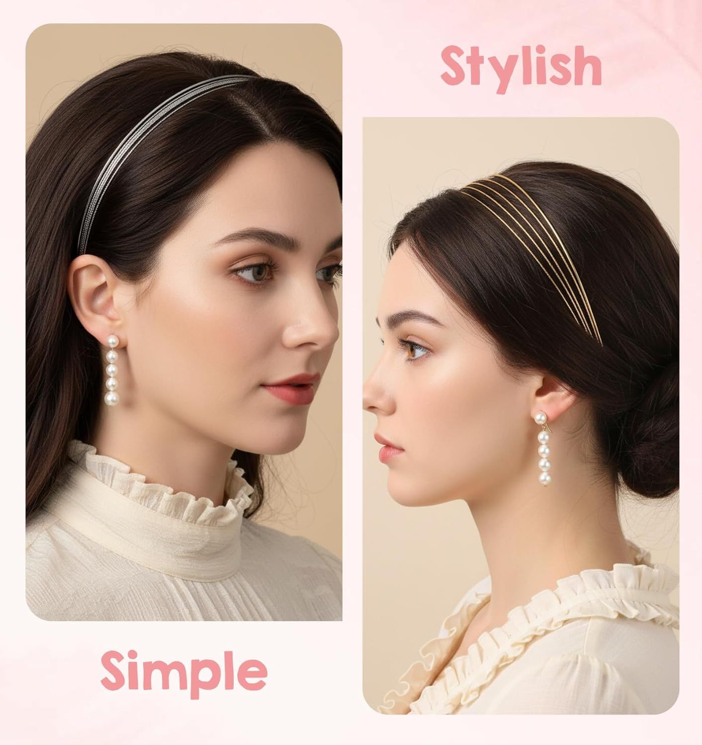 2Pcs Metal Headbands for Women, Silver & Gold Thin Metal Headbands for Women Multi Layers Double Headband, Trendy Layered Design Perfect for Parties & Daily Wear - Image 4