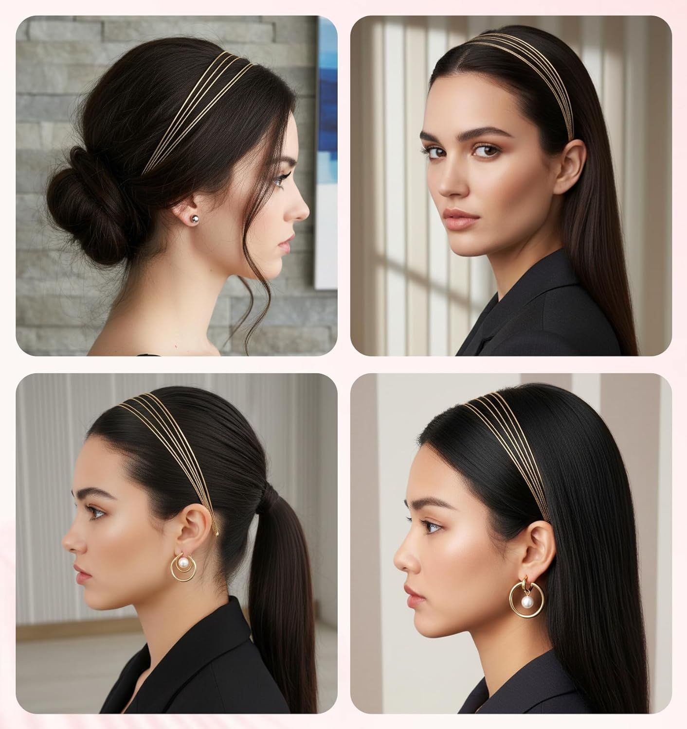 2Pcs Metal Headbands for Women, Silver & Gold Thin Metal Headbands for Women Multi Layers Double Headband, Trendy Layered Design Perfect for Parties & Daily Wear - Image 5