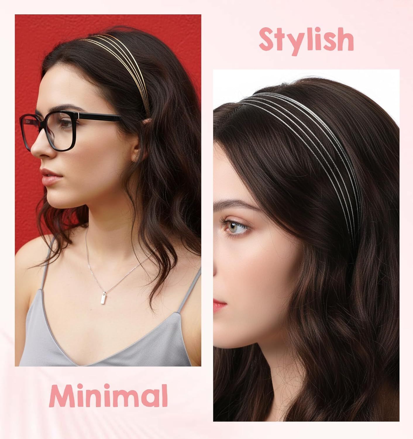 2Pcs Metal Headbands for Women, Silver & Gold Thin Metal Headbands for Women Multi Layers Double Headband, Trendy Layered Design Perfect for Parties & Daily Wear - Image 6