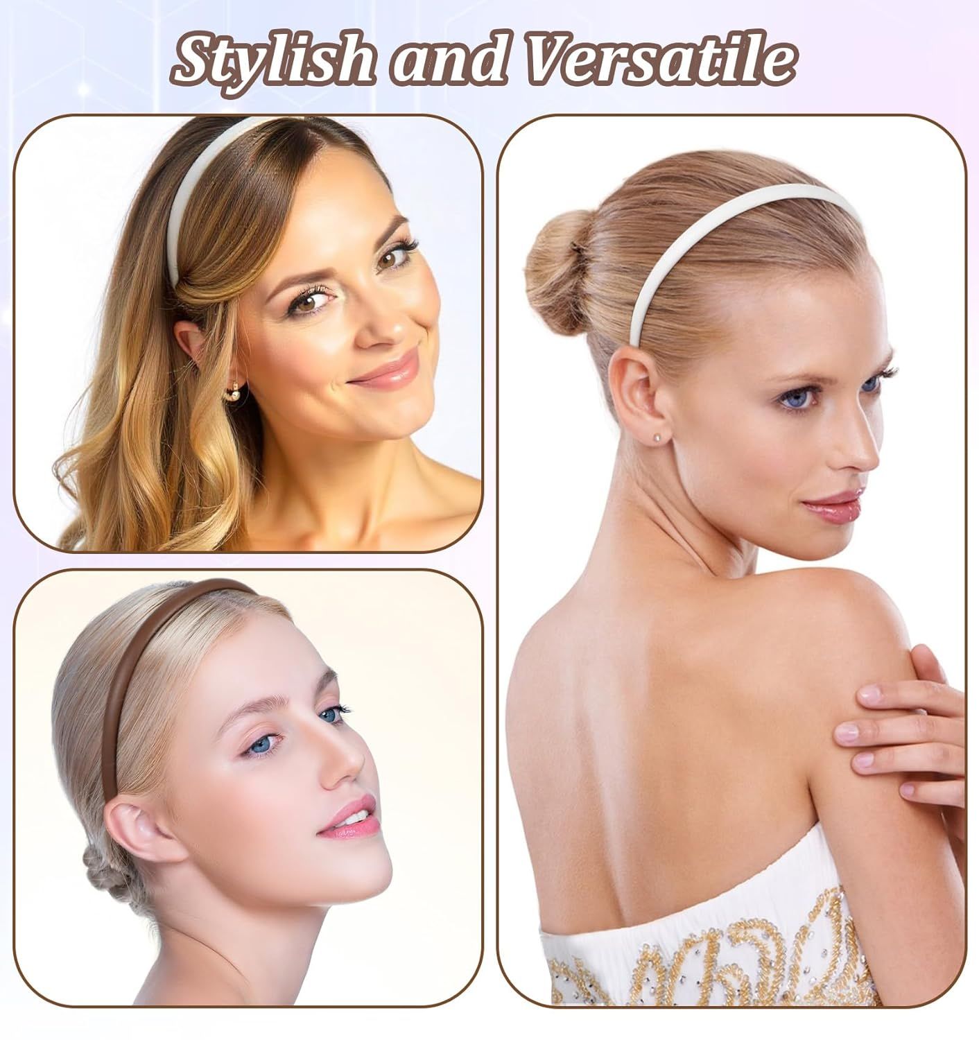 4Pcs Skinny Leather Headbands for Women, Skinny Headbands for Women Non Slip Suitable for Casual Office and Stylish Daily Wear - Image 4