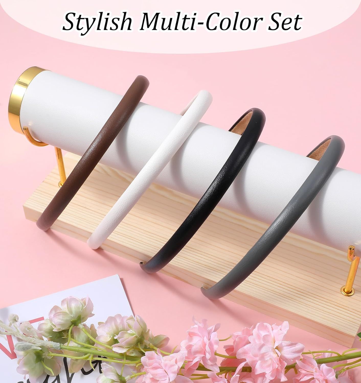 4Pcs Skinny Leather Headbands for Women, Skinny Headbands for Women Non Slip Suitable for Casual Office and Stylish Daily Wear - Image 5