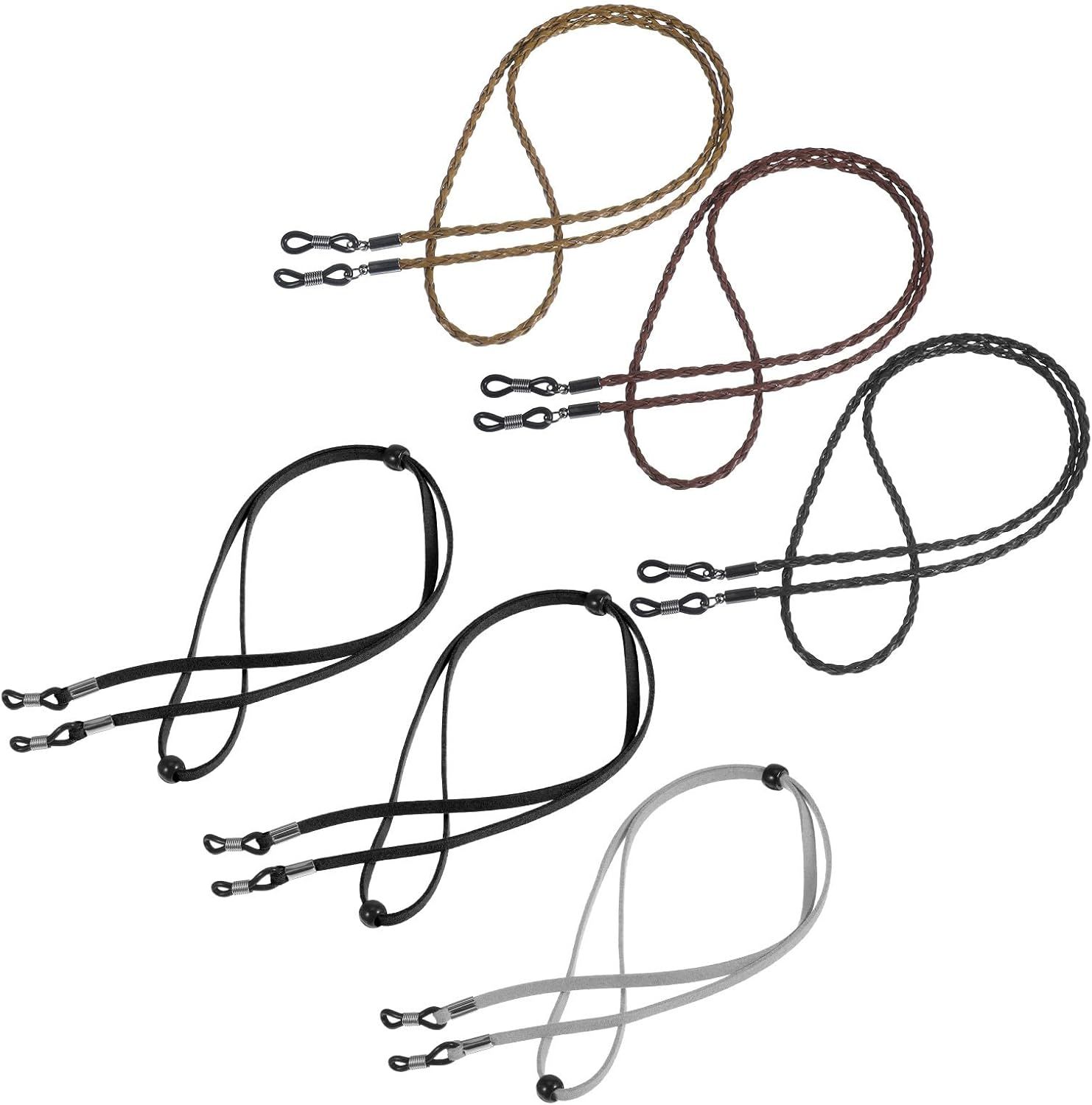 6Pcs Glasses Strings, Leather Eyeglass lanyard for Women Men, Multicolor Eye Glass Holder Around Neck, Eyewear Retainer Strings for Glasses Reading Sunglasses - Image 1