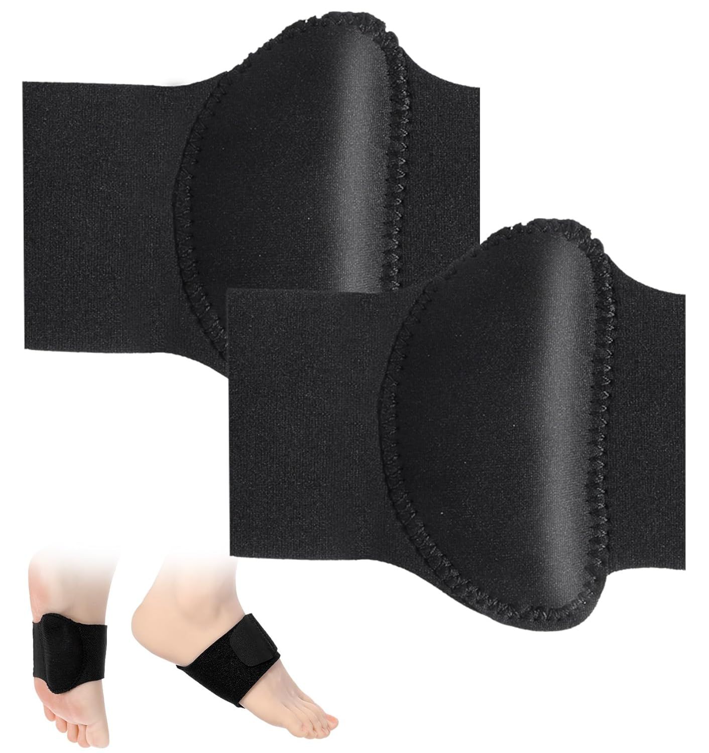 2 Pcs Plantar Fasciitis Relief, Adjustable Arch Support Neoprene Flat Foot Corrector Fallen Arch Supports Pads for Plantar Fasciitis, Gel Pads Bands Wear Over or Under Socks, Black 1 Pair - Image 1