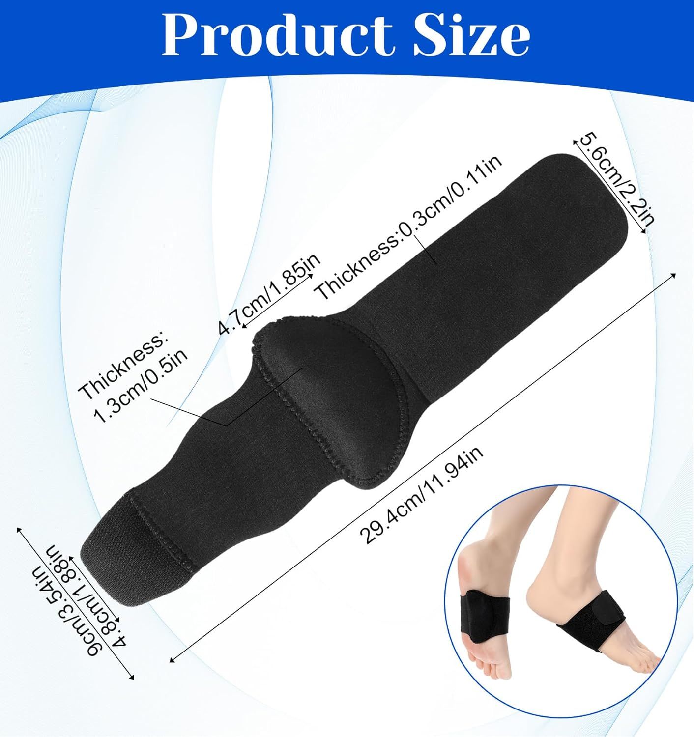 2 Pcs Plantar Fasciitis Relief, Adjustable Arch Support Neoprene Flat Foot Corrector Fallen Arch Supports Pads for Plantar Fasciitis, Gel Pads Bands Wear Over or Under Socks, Black 1 Pair - Image 2