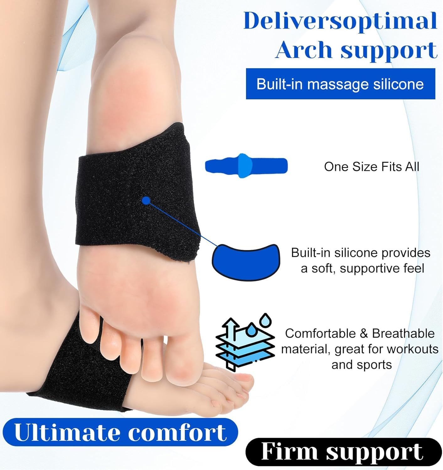 2 Pcs Plantar Fasciitis Relief, Adjustable Arch Support Neoprene Flat Foot Corrector Fallen Arch Supports Pads for Plantar Fasciitis, Gel Pads Bands Wear Over or Under Socks, Black 1 Pair - Image 3
