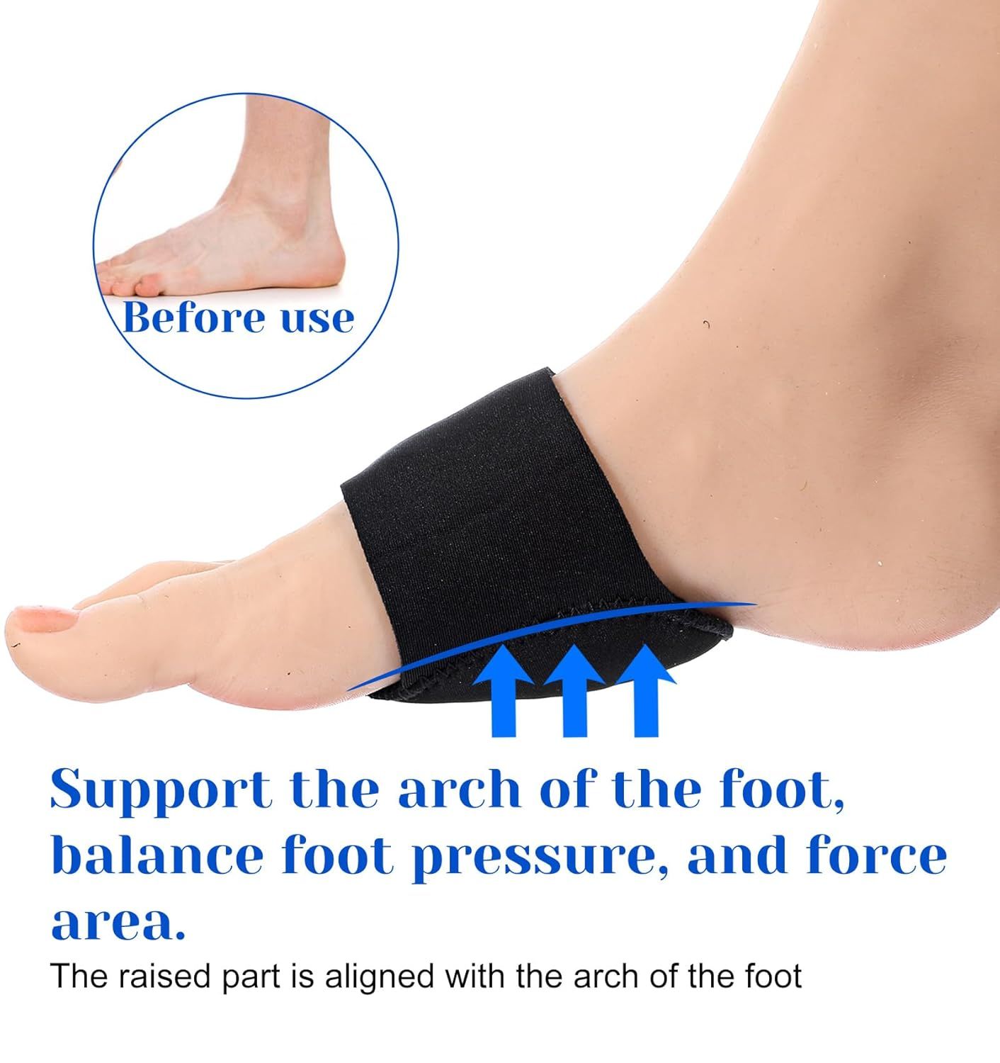 2 Pcs Plantar Fasciitis Relief, Adjustable Arch Support Neoprene Flat Foot Corrector Fallen Arch Supports Pads for Plantar Fasciitis, Gel Pads Bands Wear Over or Under Socks, Black 1 Pair - Image 4