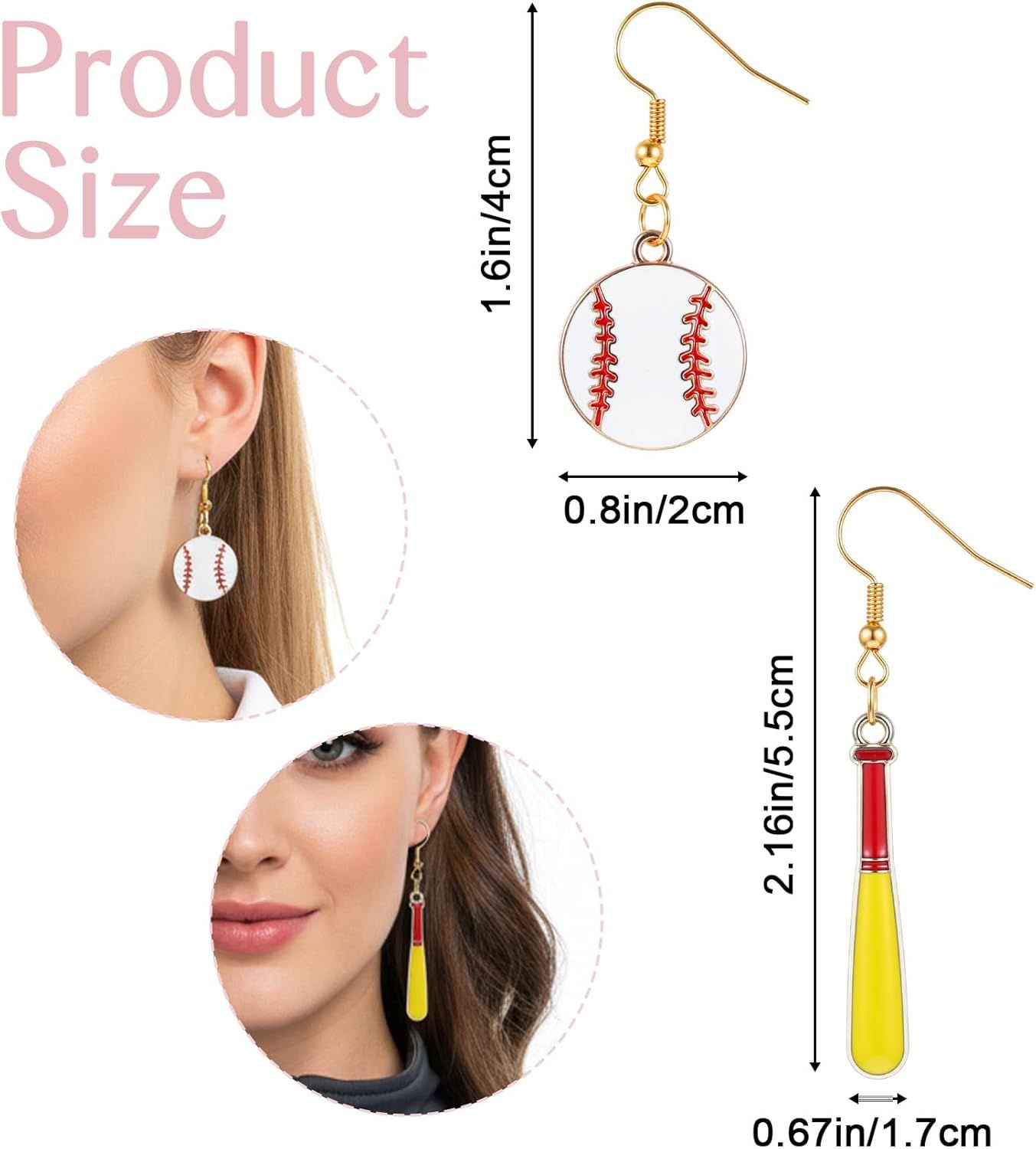 Baseball Earrings, Dangle Baseball Earrings for Women, Sports Jewelry Softball Player Gift (White, Yellow and Red) - Image 2